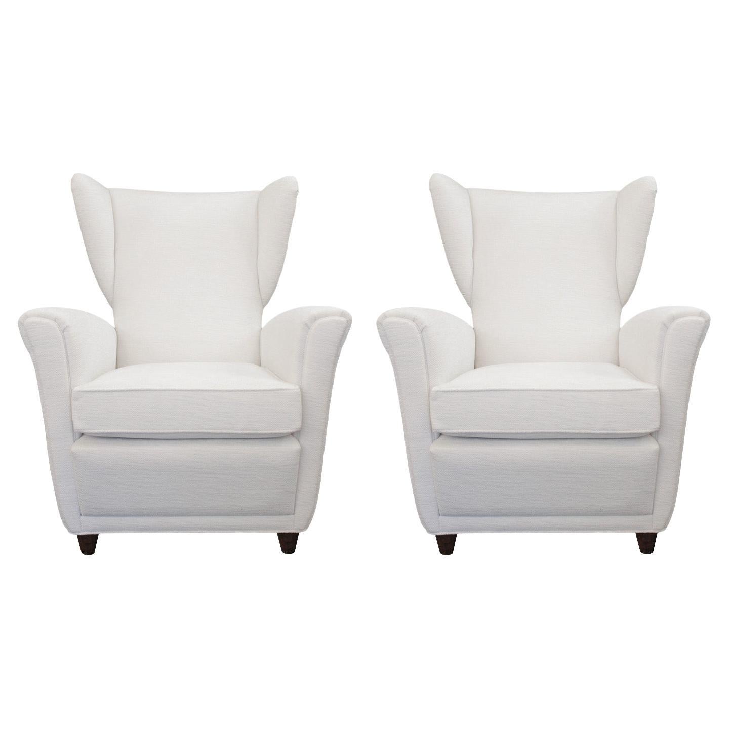 Stylized Pair of Italian Wingback Reclining Chairs 1960s