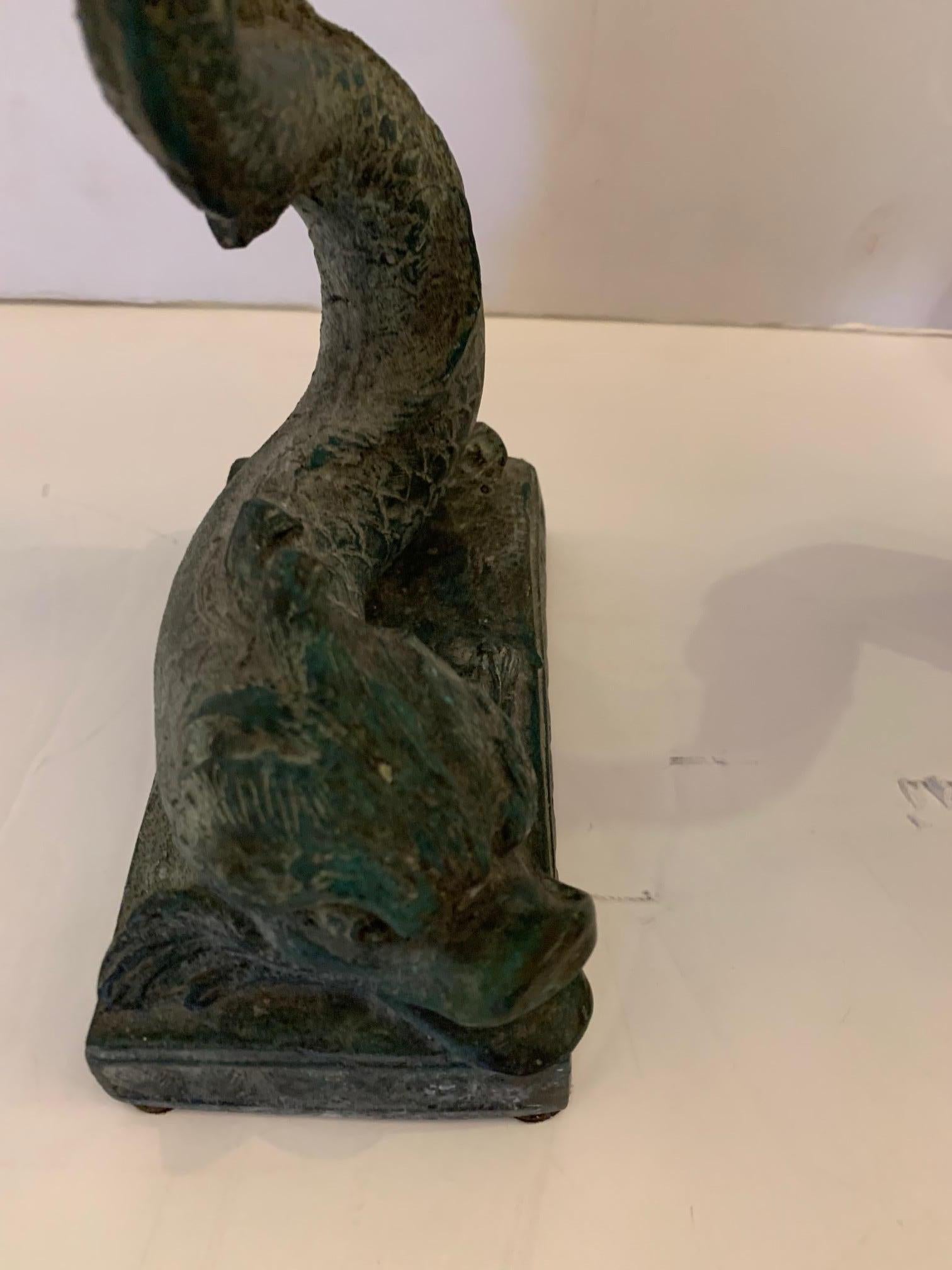 Stylized Pair of Lead Dolphin Motife Compotes In Excellent Condition For Sale In Hopewell, NJ