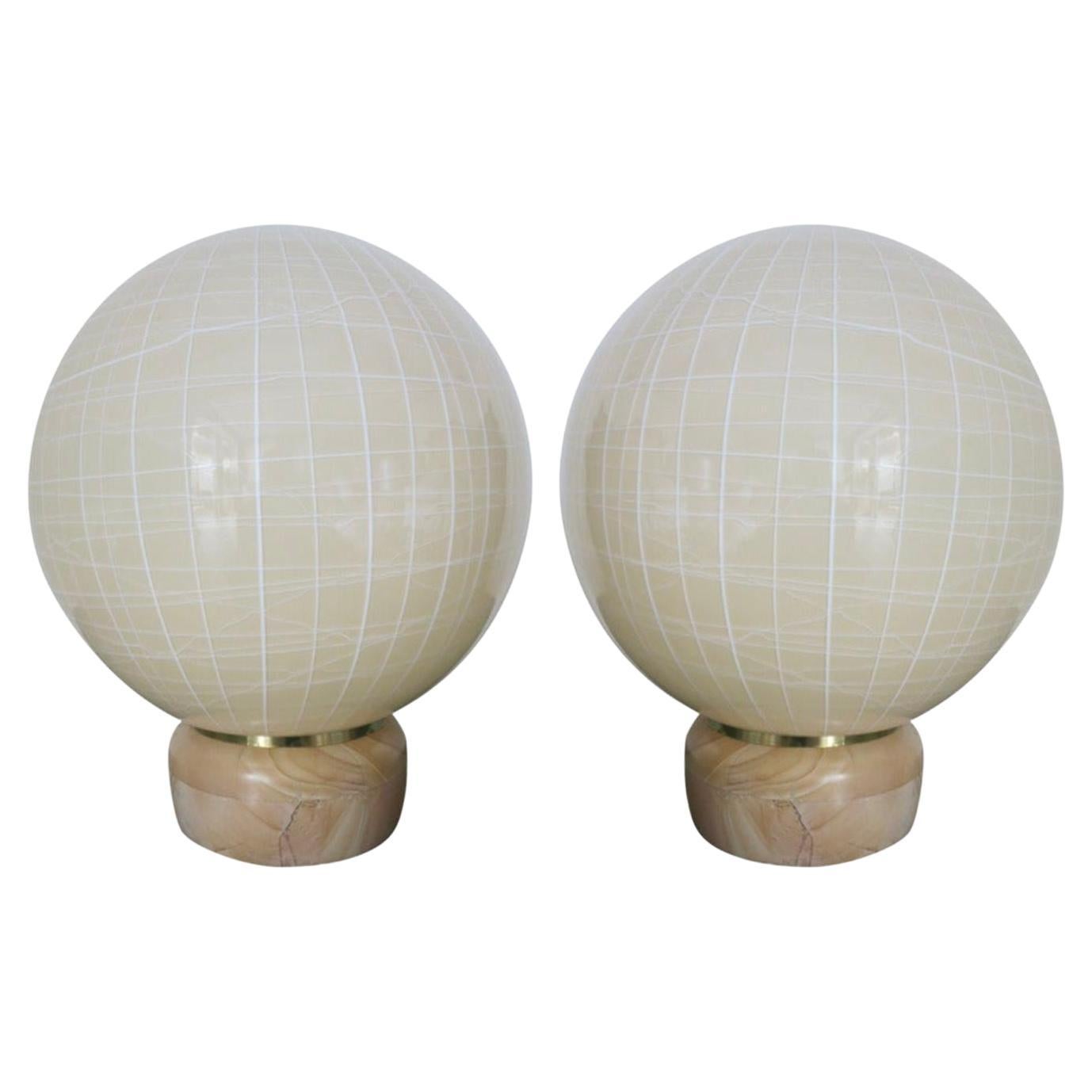 Vintage Pair of Table Lamps w/ Beige Murano Glass Designed by Venini, 1960s