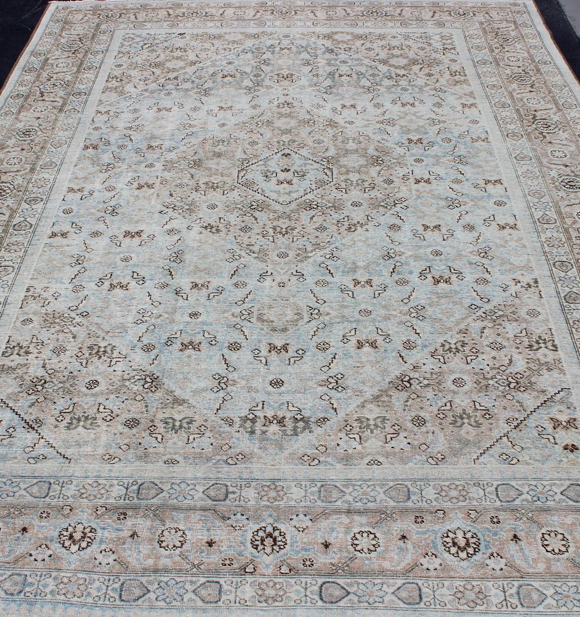 Stylized Persian Antique Tabriz Rug with Medallion Design and Muted Colors For Sale 1