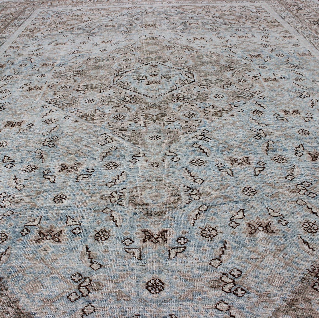 Stylized Persian Antique Tabriz Rug with Medallion Design and Muted Colors For Sale 2