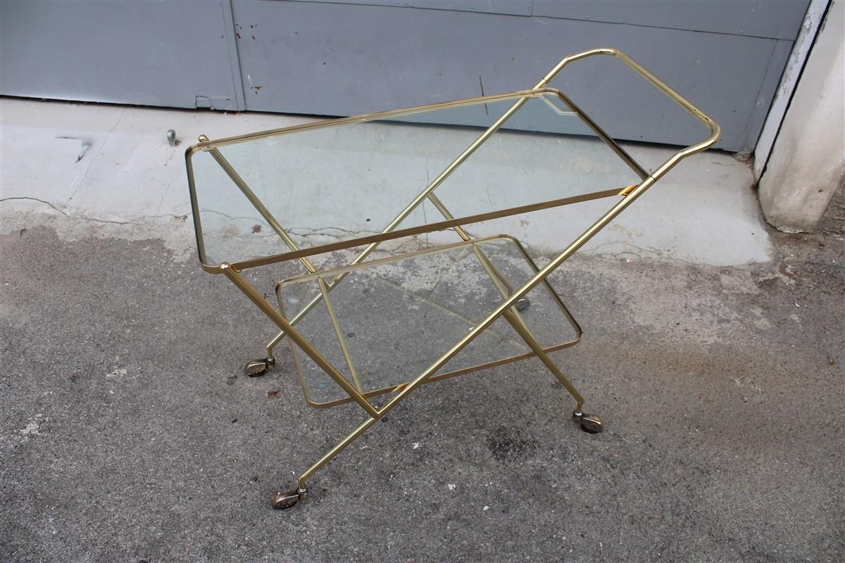 Stylized Solid Brass Bar Trolley Mid-Century Italian Design 1950 Cesare Lacca For Sale 5