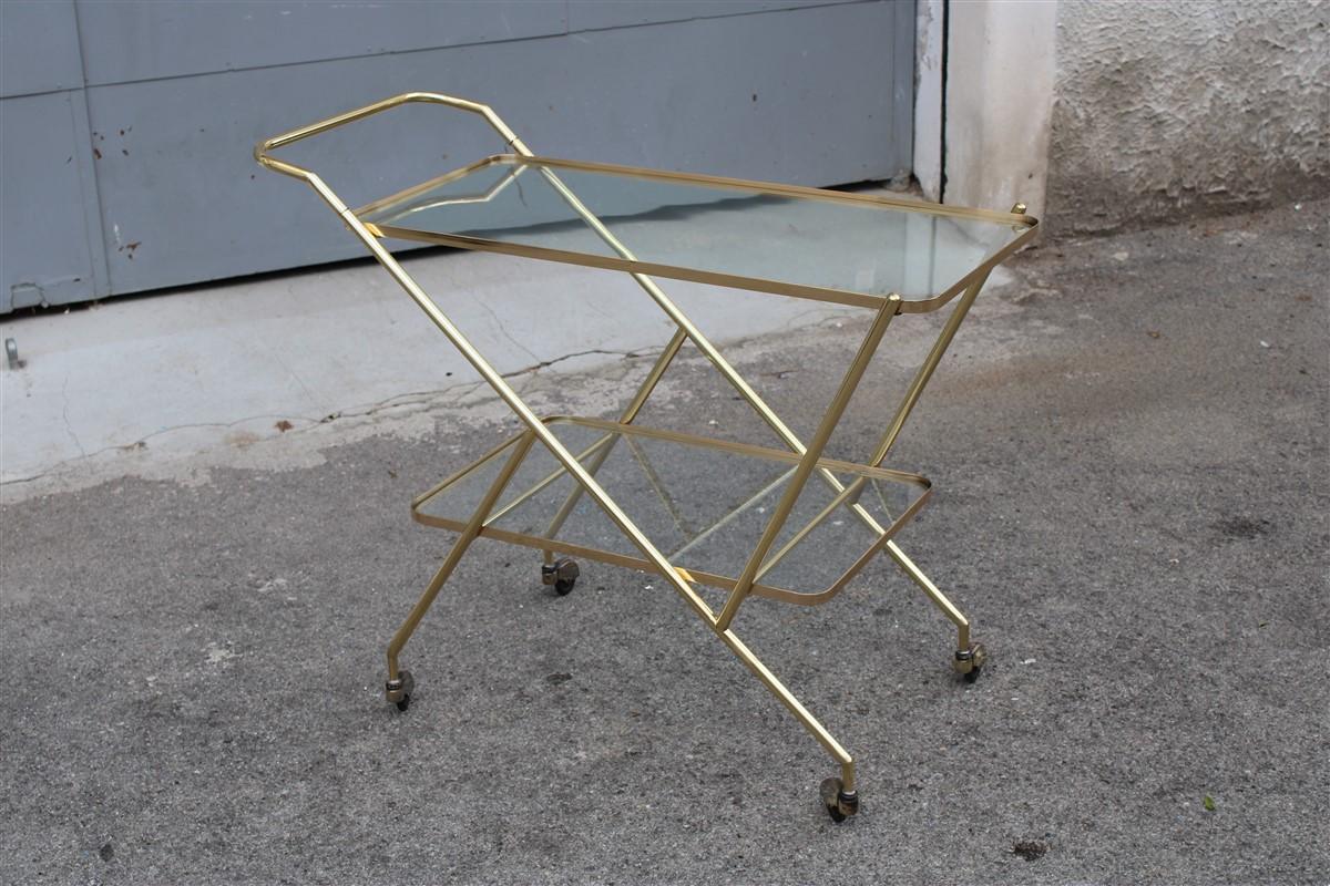 Stylized Solid Brass Bar Trolley Mid-century Italian design.