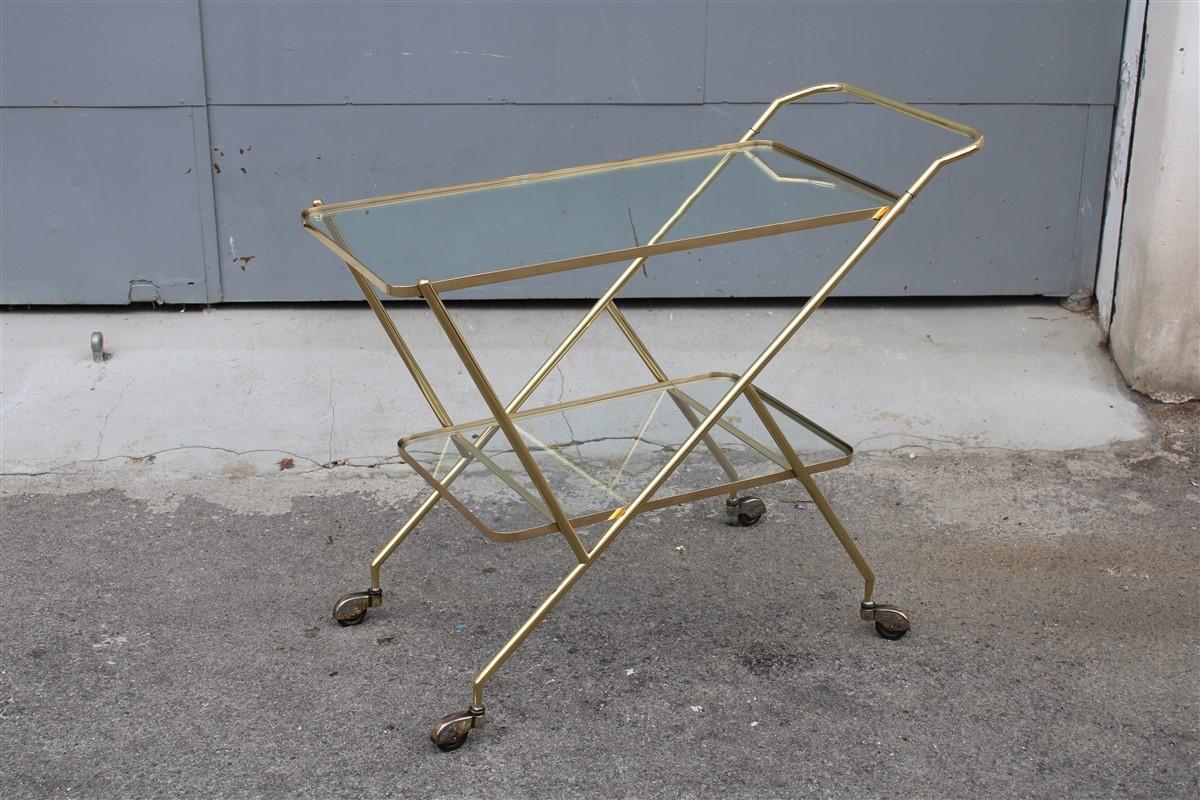 Mid-20th Century Stylized Solid Brass Bar Trolley Mid-Century Italian Design 1950 Cesare Lacca For Sale