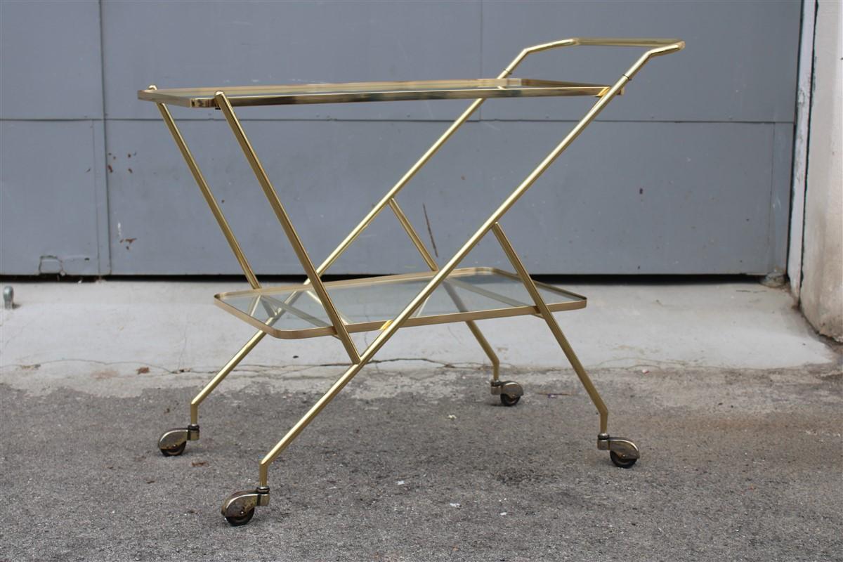Stylized Solid Brass Bar Trolley Mid-Century Italian Design 1950 Cesare Lacca For Sale 1