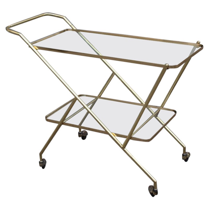 Carrello da bar in ottone massiccio stilizzato Design italiano di metà secolo 1950 Cesare Lacca