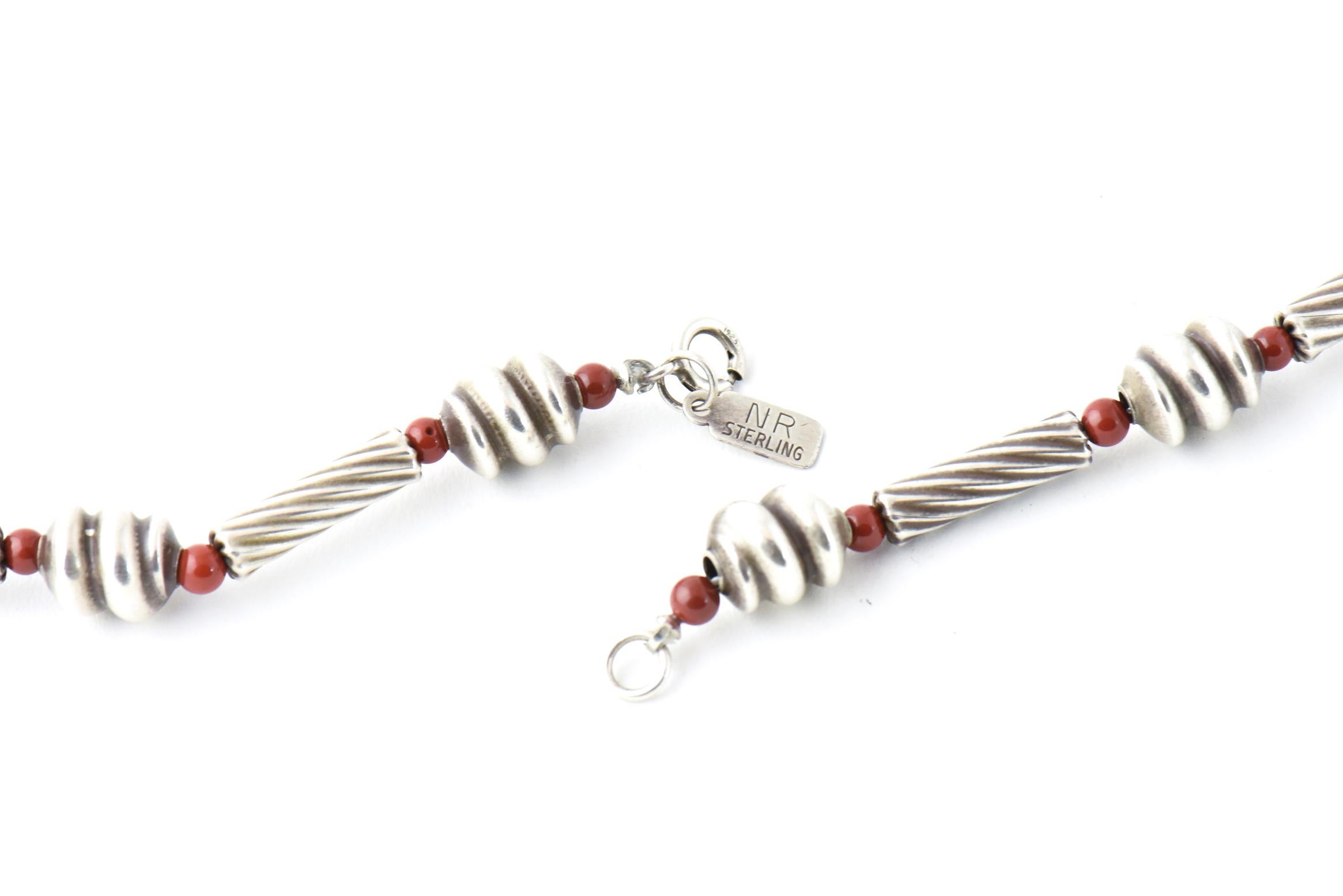 Stylized Sterling Silver and Jasper Bead Long Necklace by Nancy & Rise For Sale 1