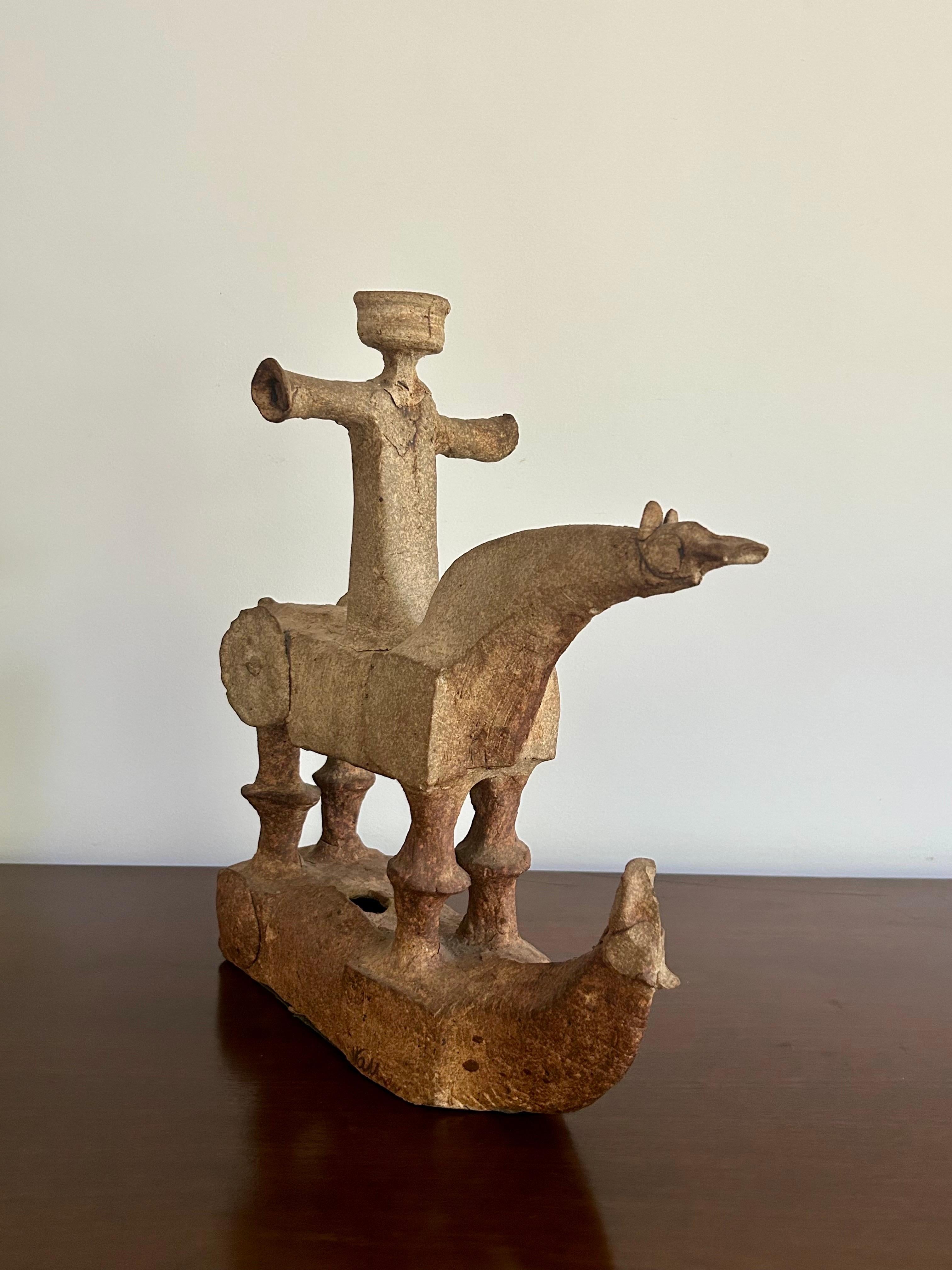 Fired Stylized Stoneware Horse Sculpture Bertil Vallien For Sale