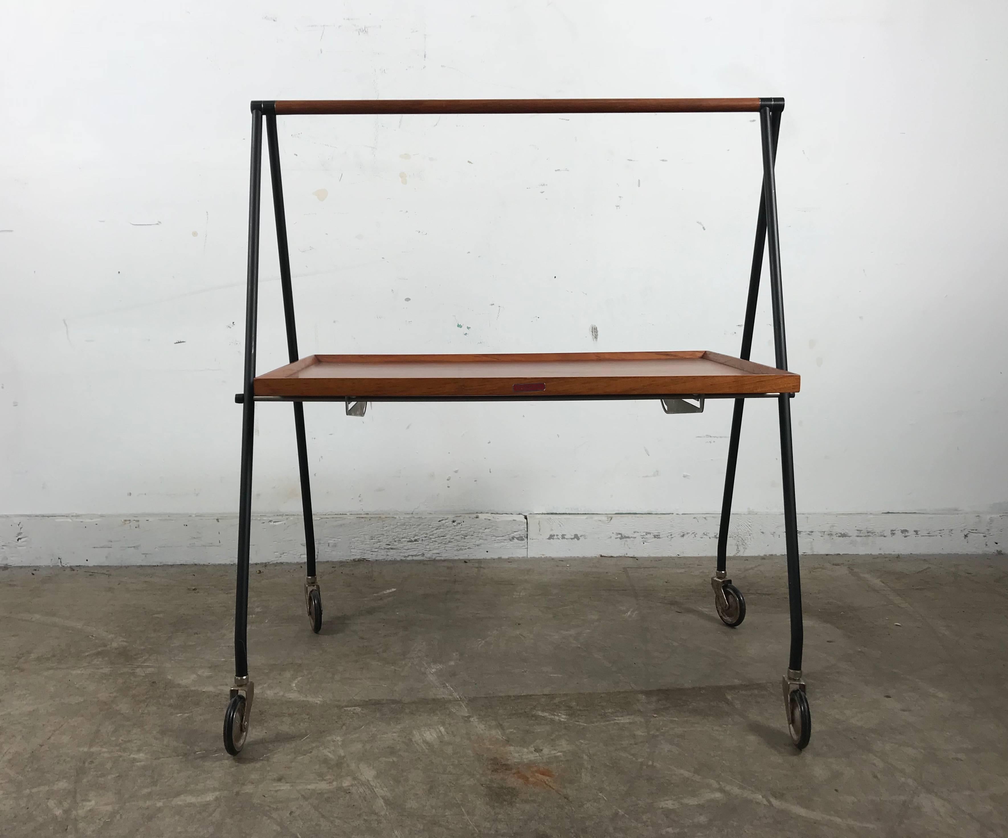 German Stylized Teak and Iron Collapsible Tray Table or Cart by Cosack