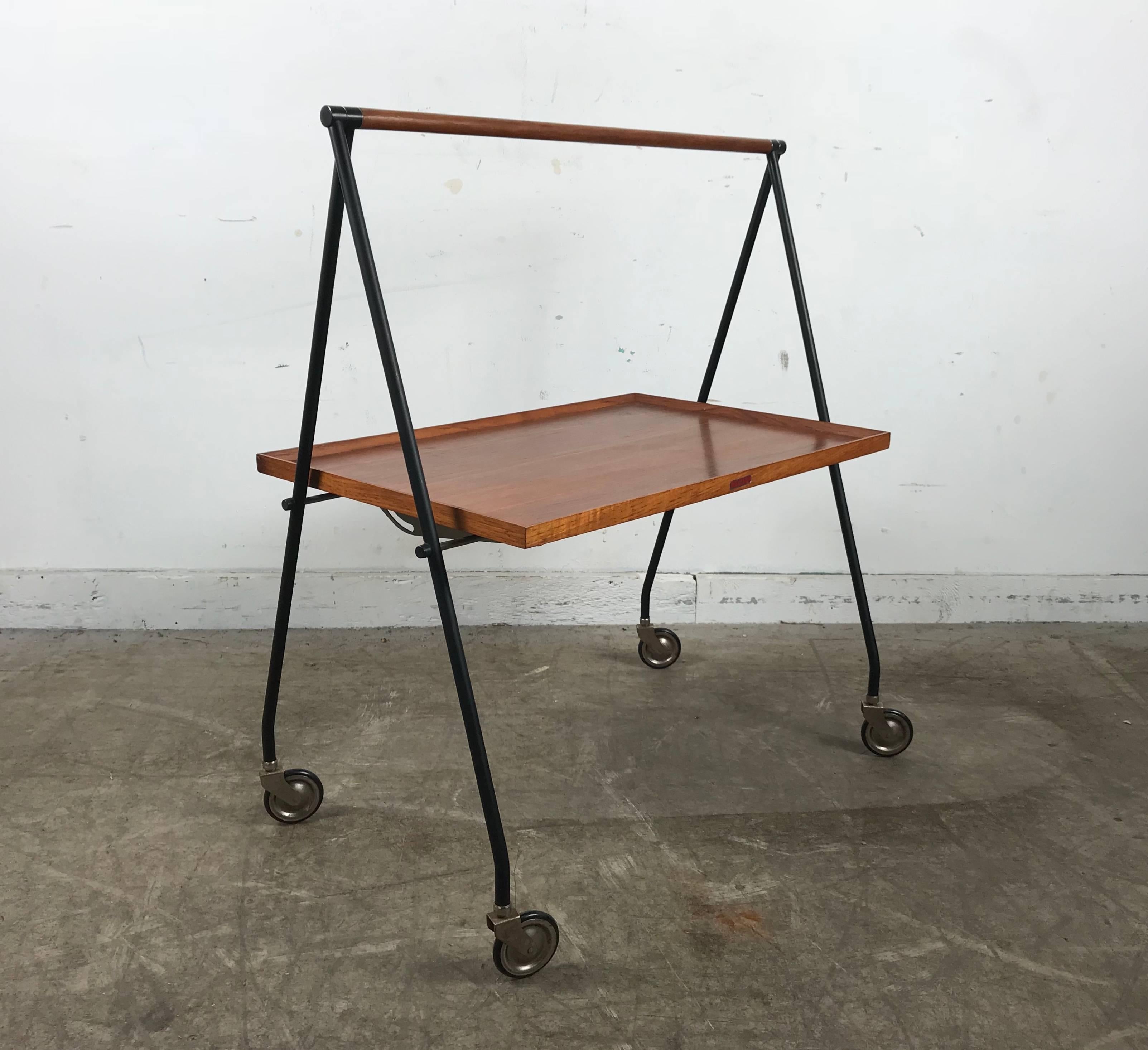 Stylized Teak and Iron Collapsible Tray Table or Cart by Cosack In Good Condition In Buffalo, NY