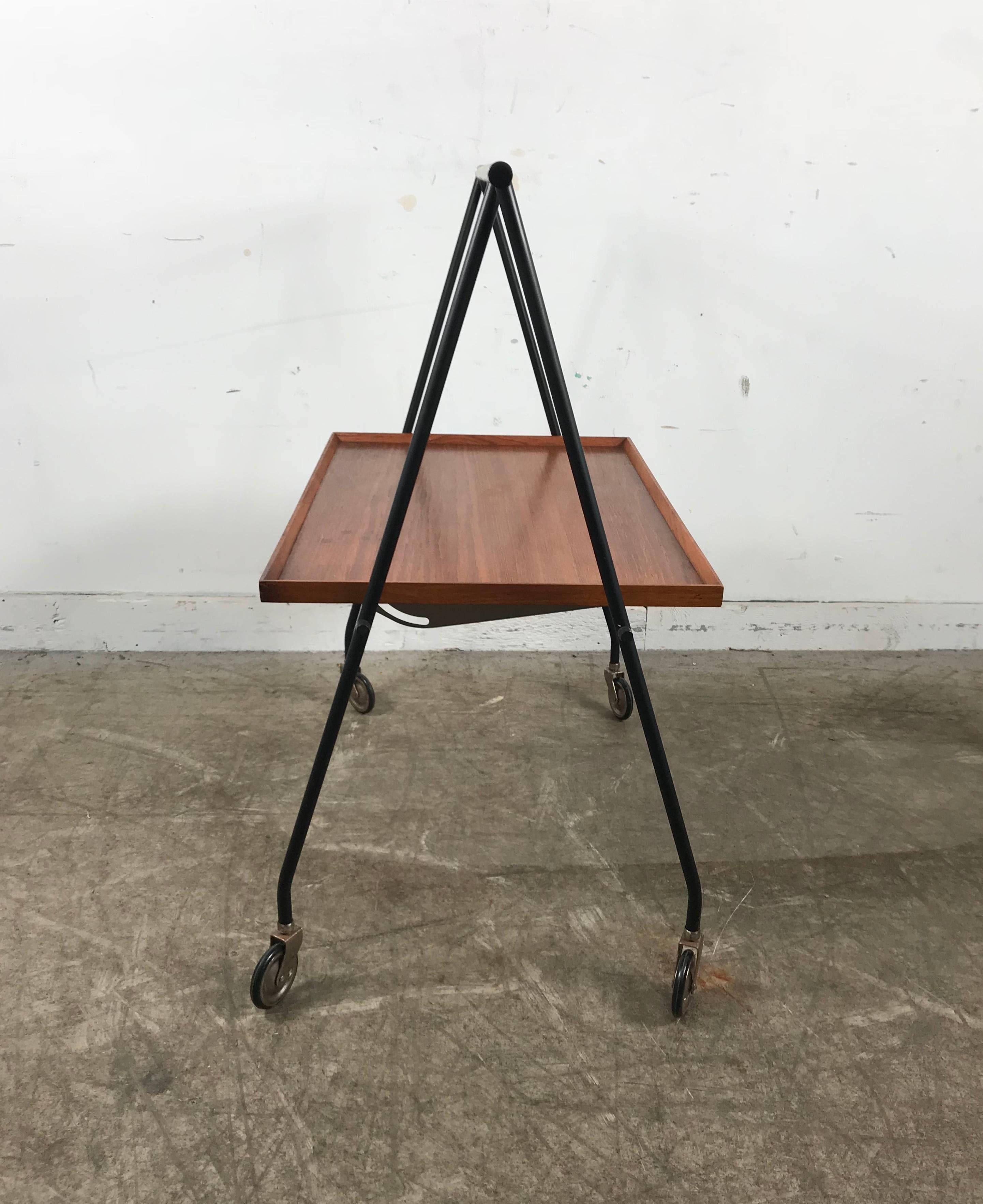 20th Century Stylized Teak and Iron Collapsible Tray Table or Cart by Cosack