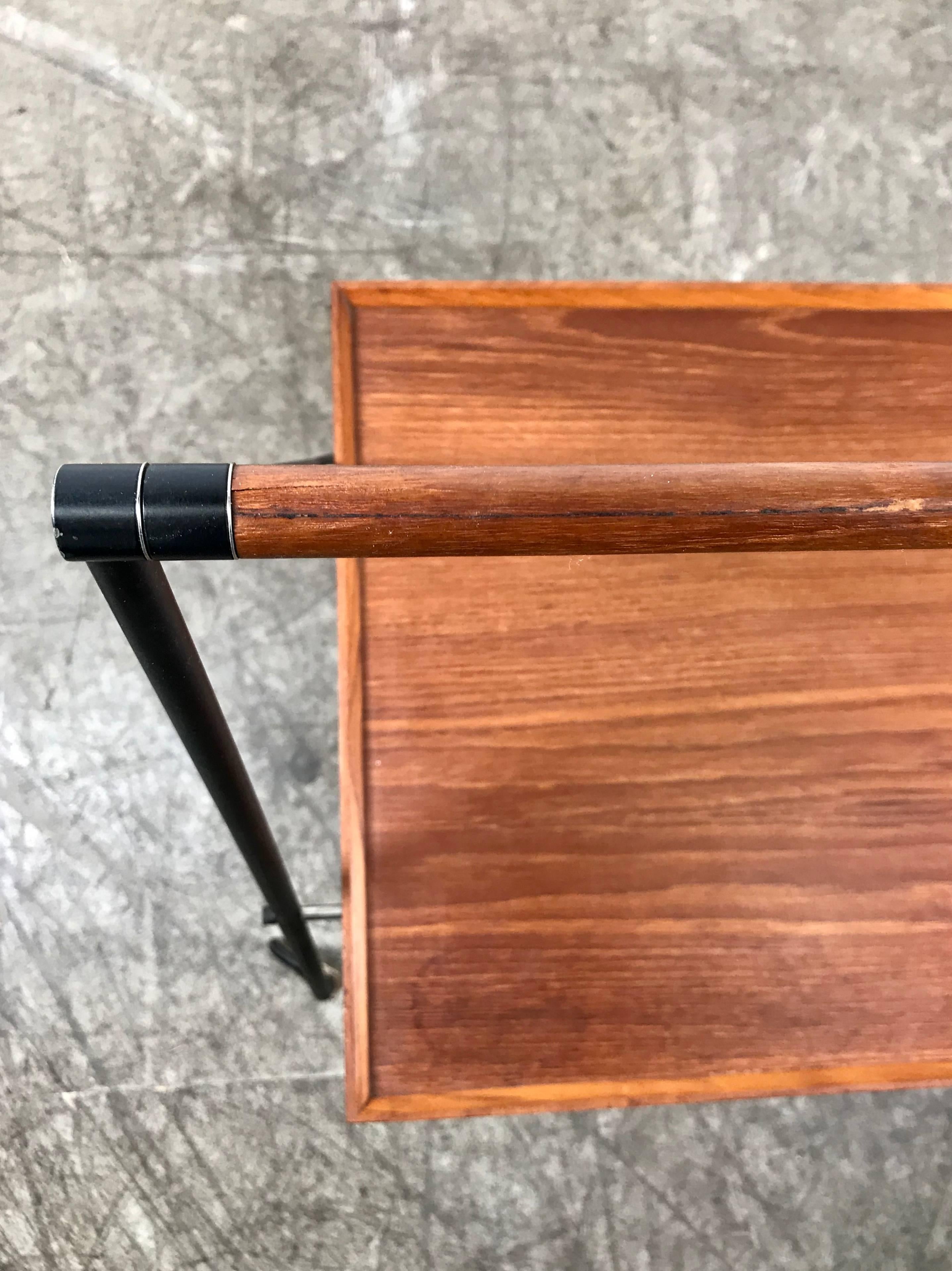 Aluminum Stylized Teak and Iron Collapsible Tray Table or Cart by Cosack