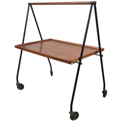 Stylized Teak and Iron Collapsible Tray Table or Cart by Cosack