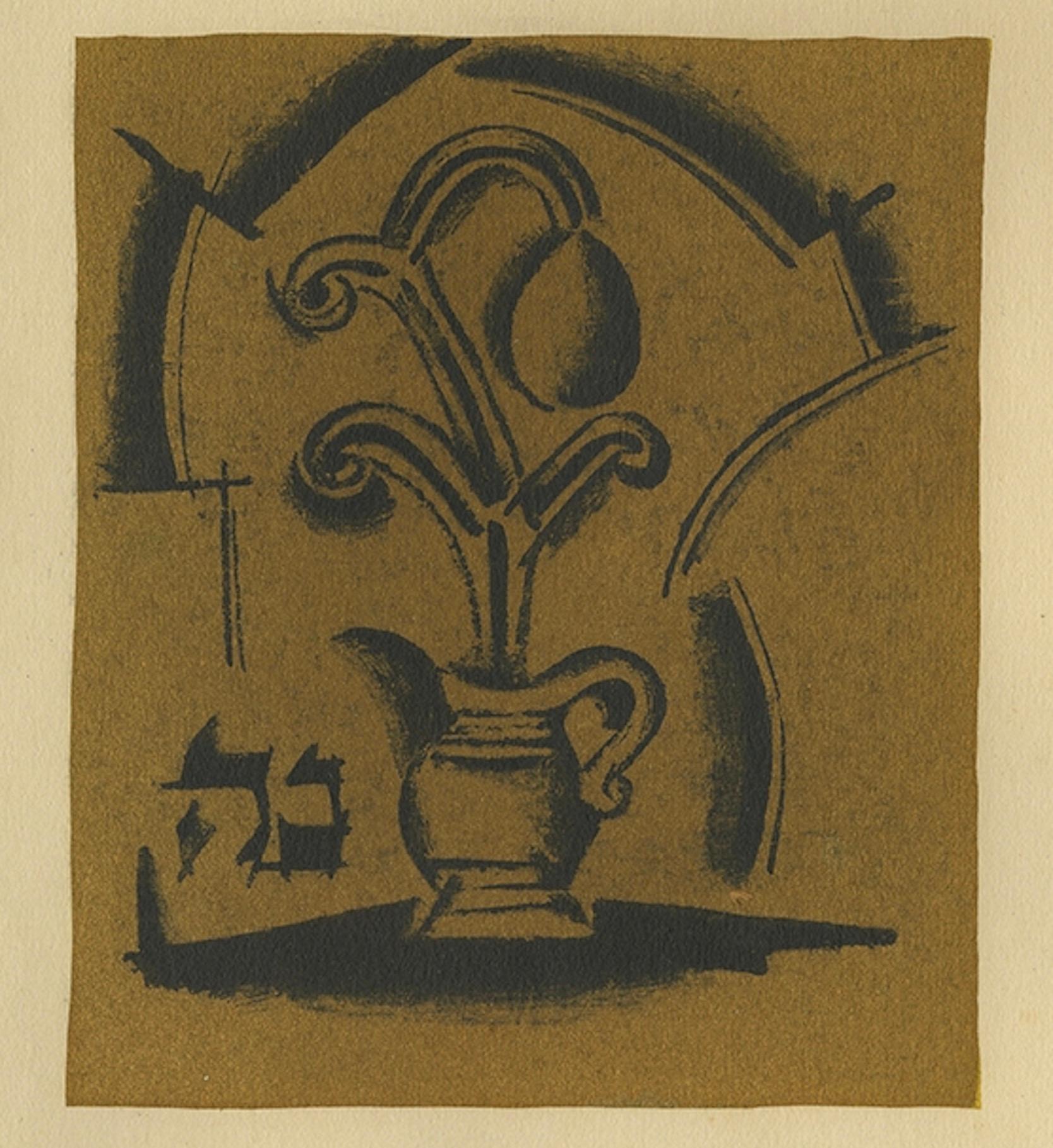 Stilisierte Vase und Blume, 1923: Avantgarde-Lithographie von Nathan Altmann im Zustand „Gut“ im Angebot in Langweer, NL