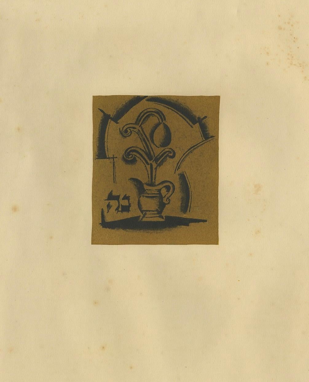 Stilisierte Vase und Blume, 1923: Avantgarde-Lithographie von Nathan Altmann (Frühes 20. Jahrhundert) im Angebot