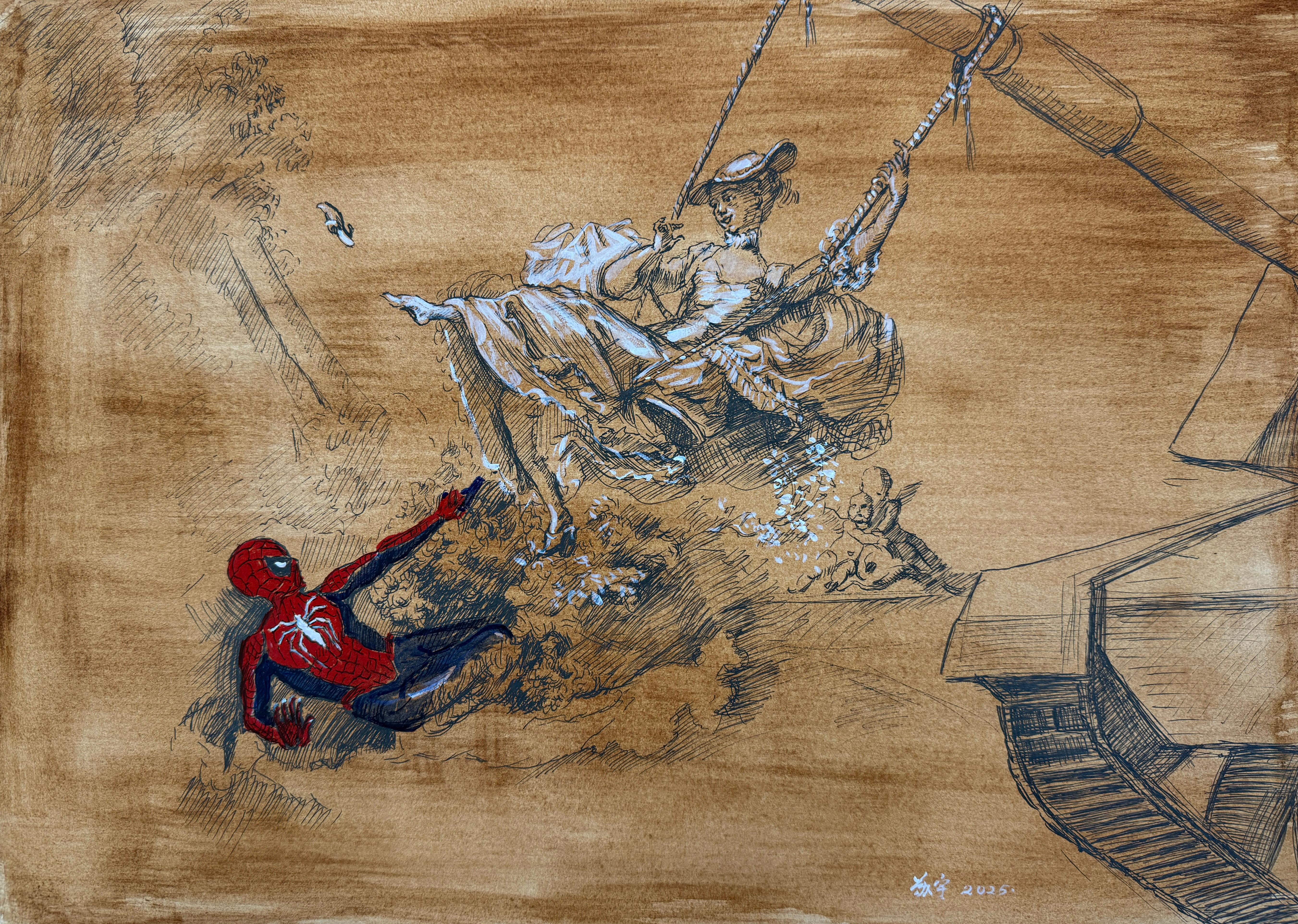 Chinese Contemporary Art by Su Yu - Rope Swing