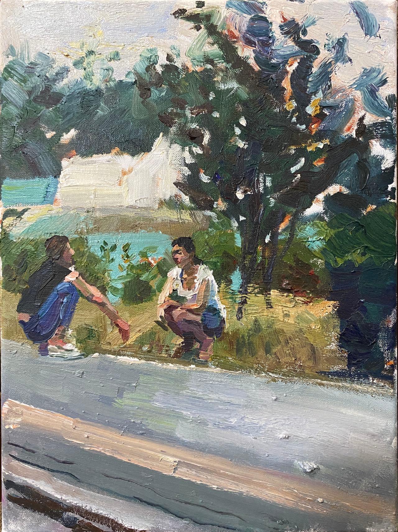 Chinese Contemporary Art by Su Yu - Two Girls on the Roadside For Sale 2