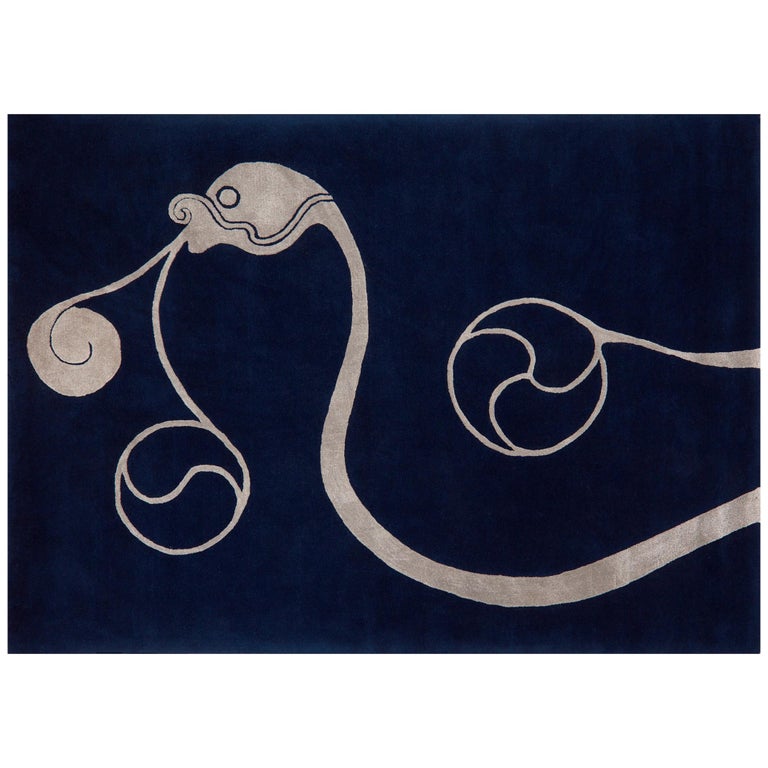 "Suaimhness" Mourne Blue & Silver-Grey Pure Irish Wool and Silk Rectangular Rug For Sale