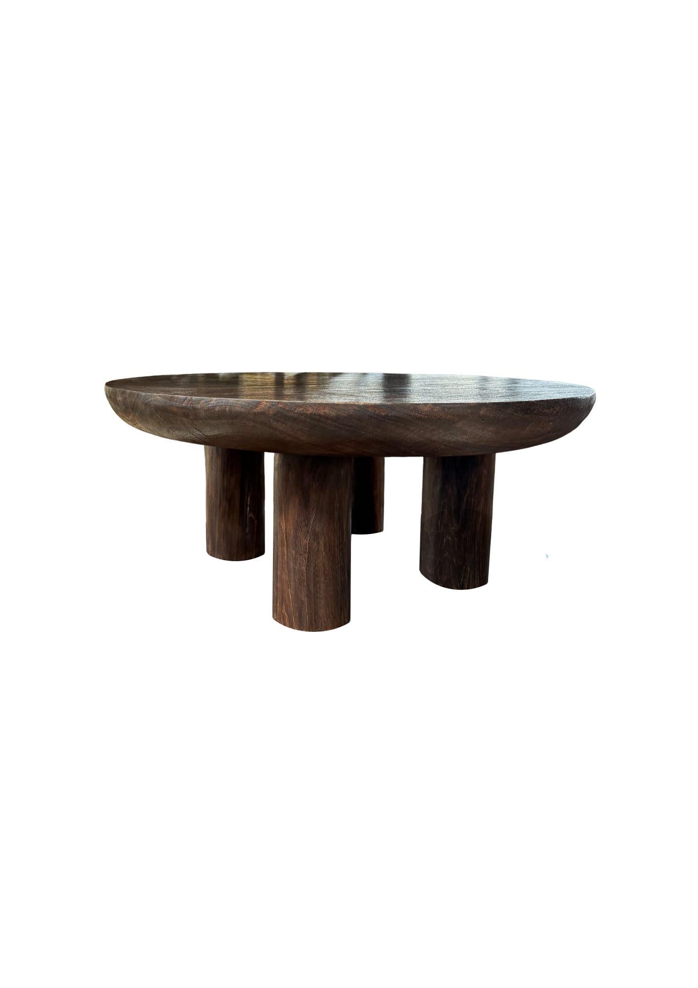 Organic Modern Suar Wood Round Table, Espresso Finish, Modern Organic For Sale