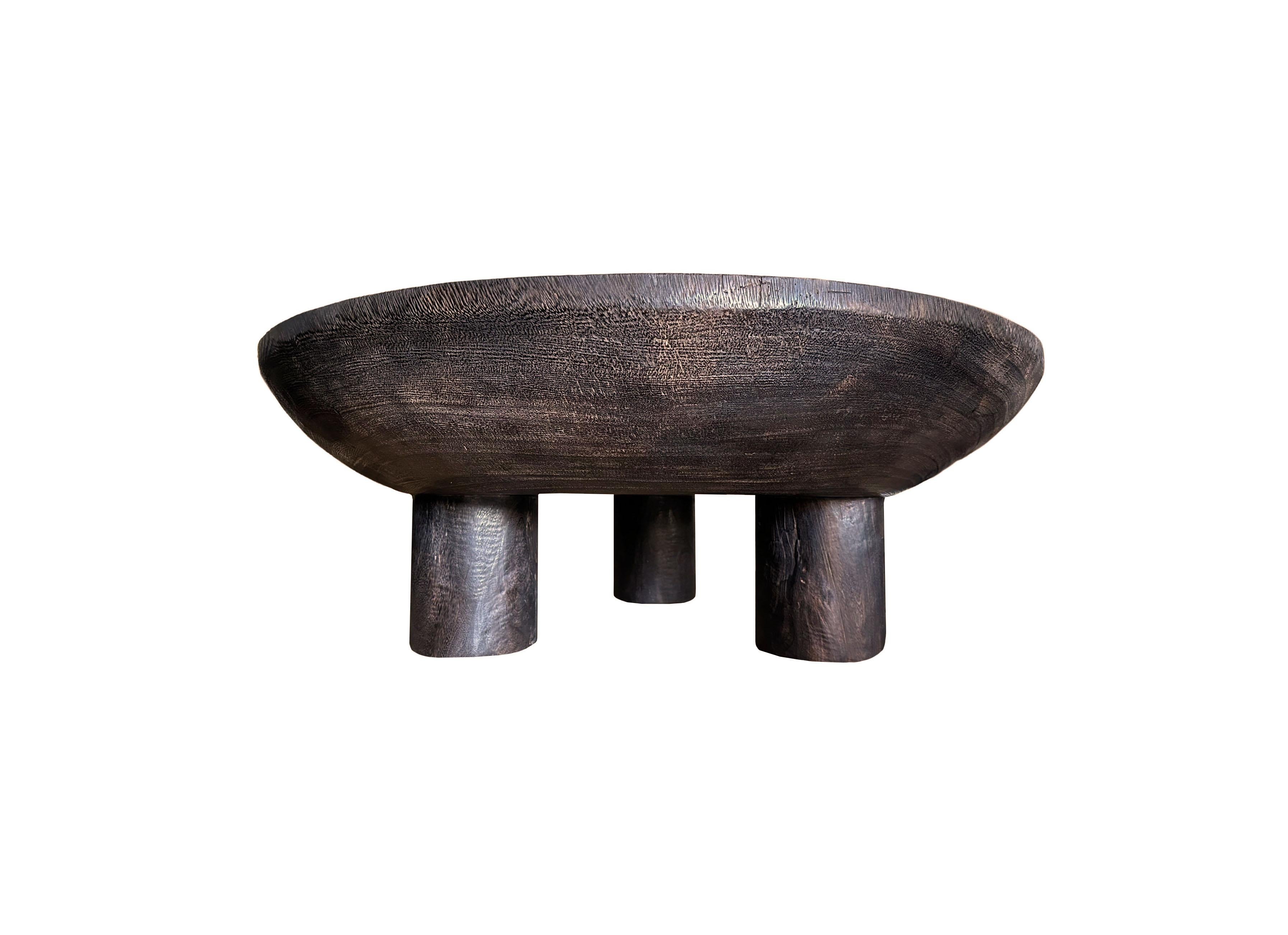 Organic Modern Suar Wood Round Table, Espresso Finish, Modern Organic For Sale