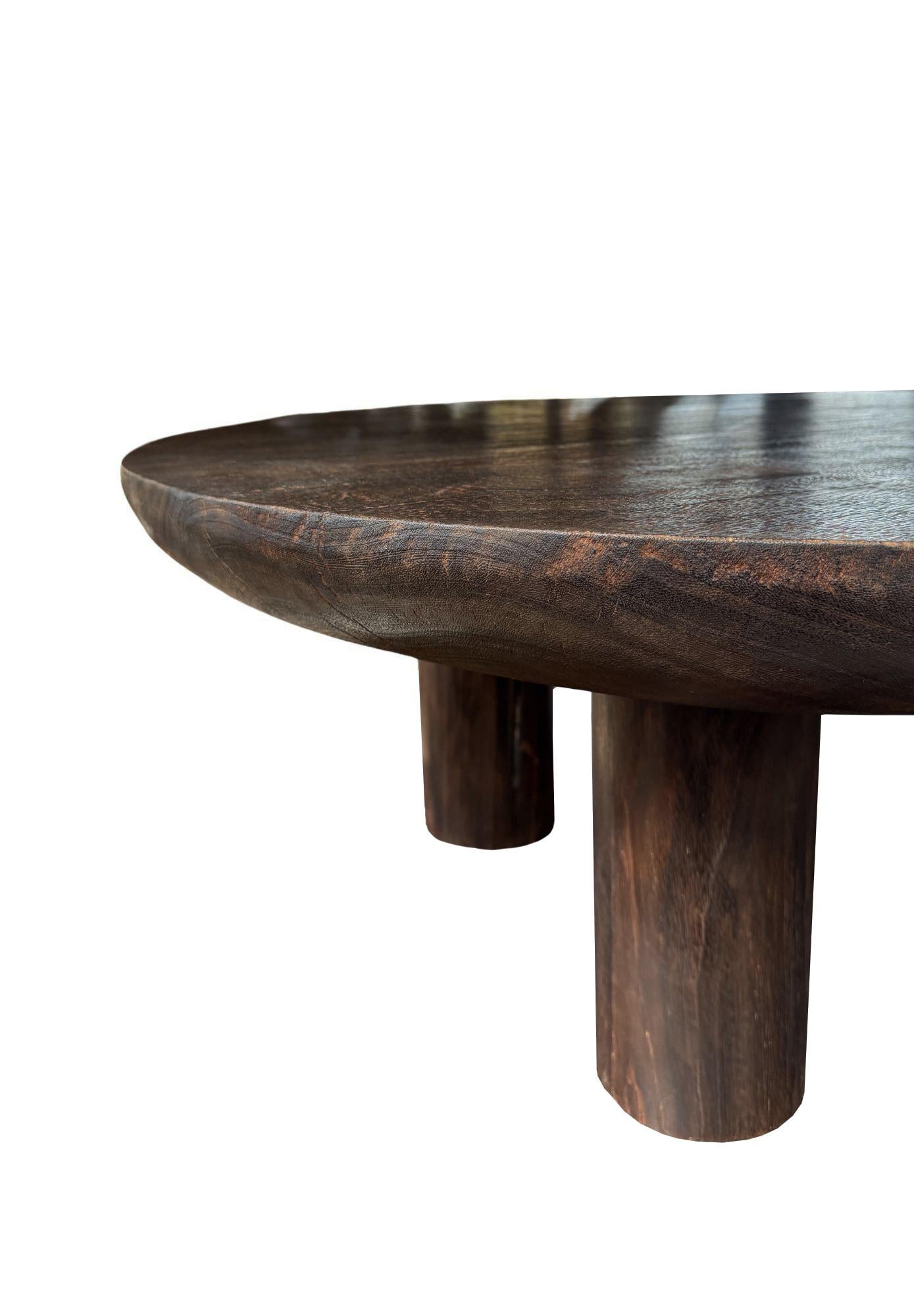 Indonesian Suar Wood Round Table, Espresso Finish, Modern Organic For Sale