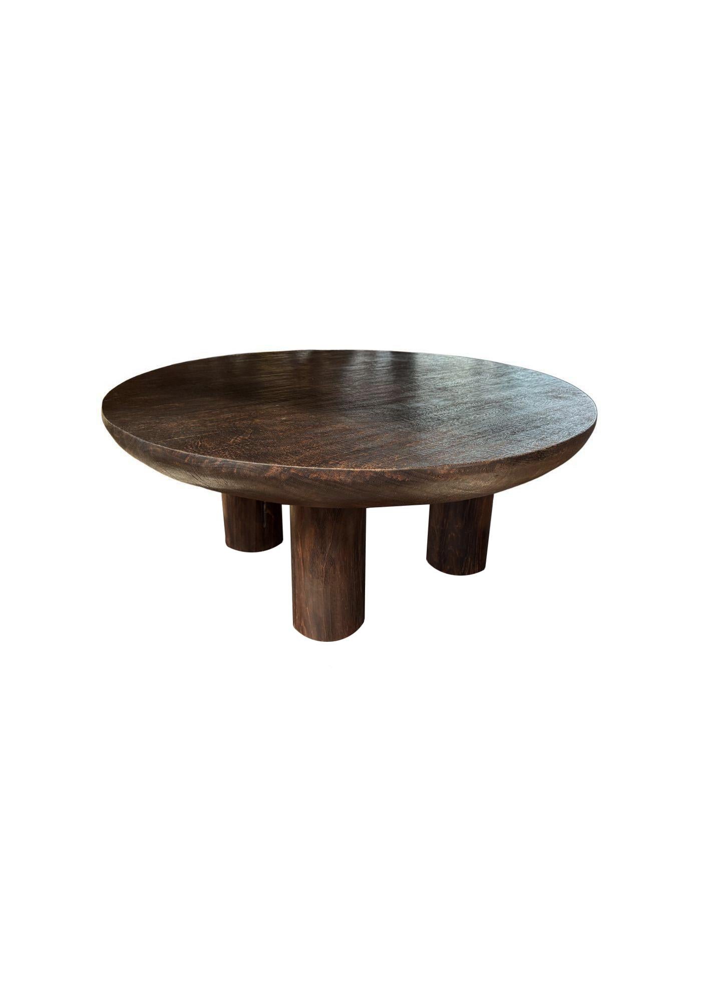 Hand-Crafted Suar Wood Round Table, Espresso Finish, Modern Organic For Sale