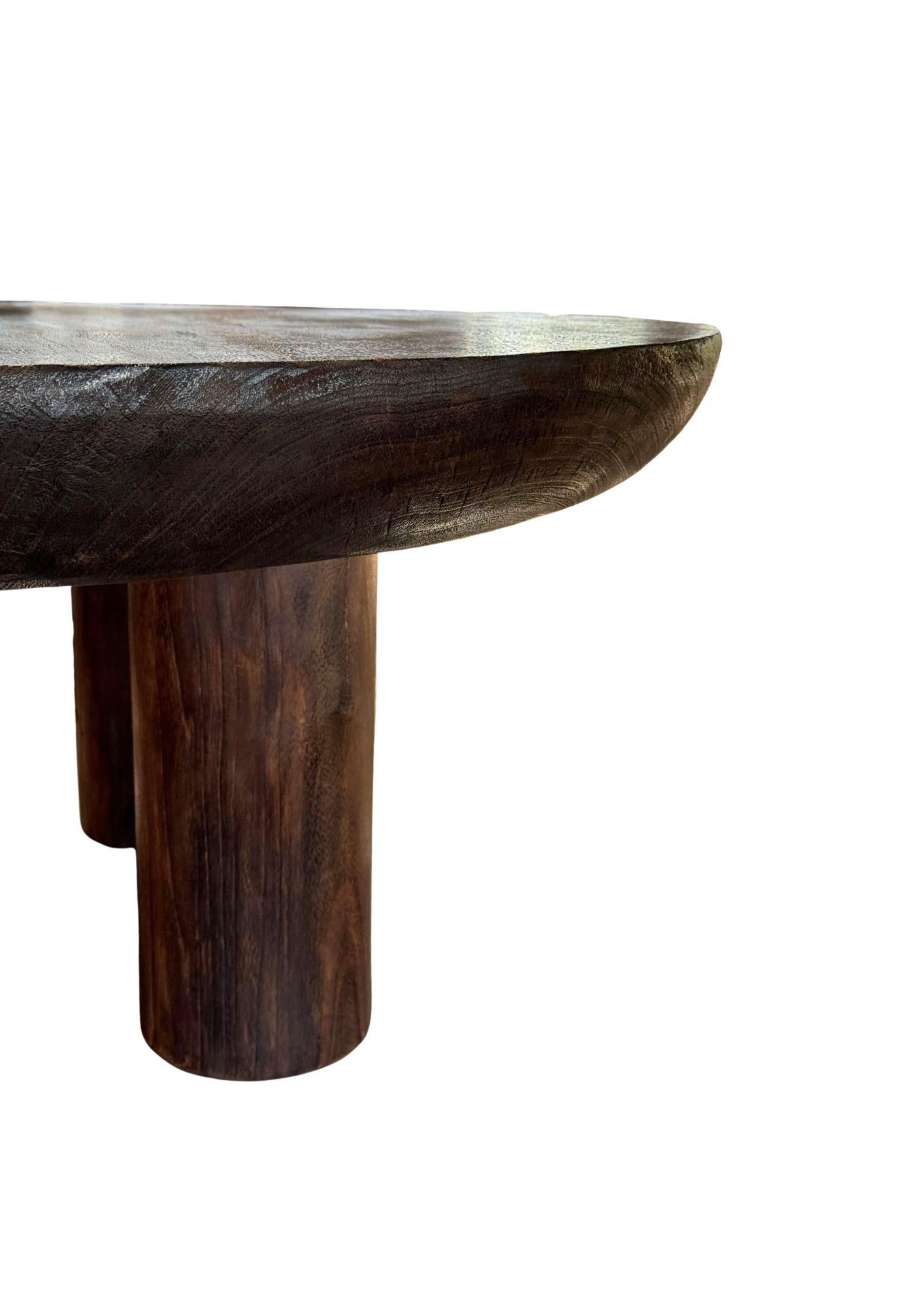 Contemporary Suar Wood Round Table, Espresso Finish, Modern Organic For Sale