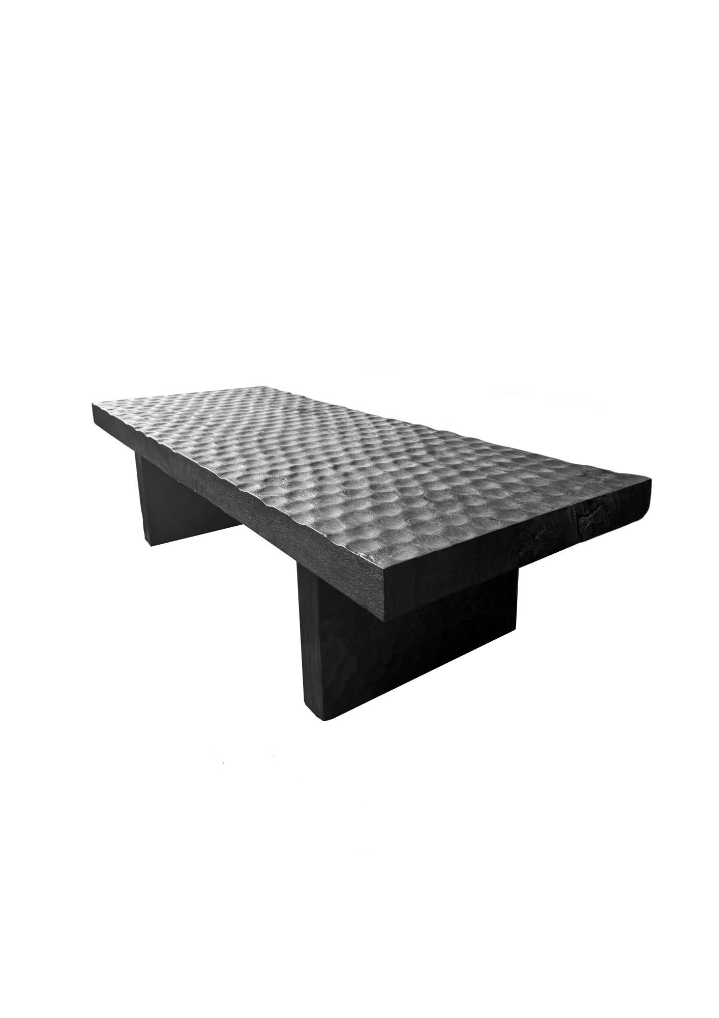 Organic Modern Suar Wood Sofa Table Burnt Finish Modern Organic For Sale