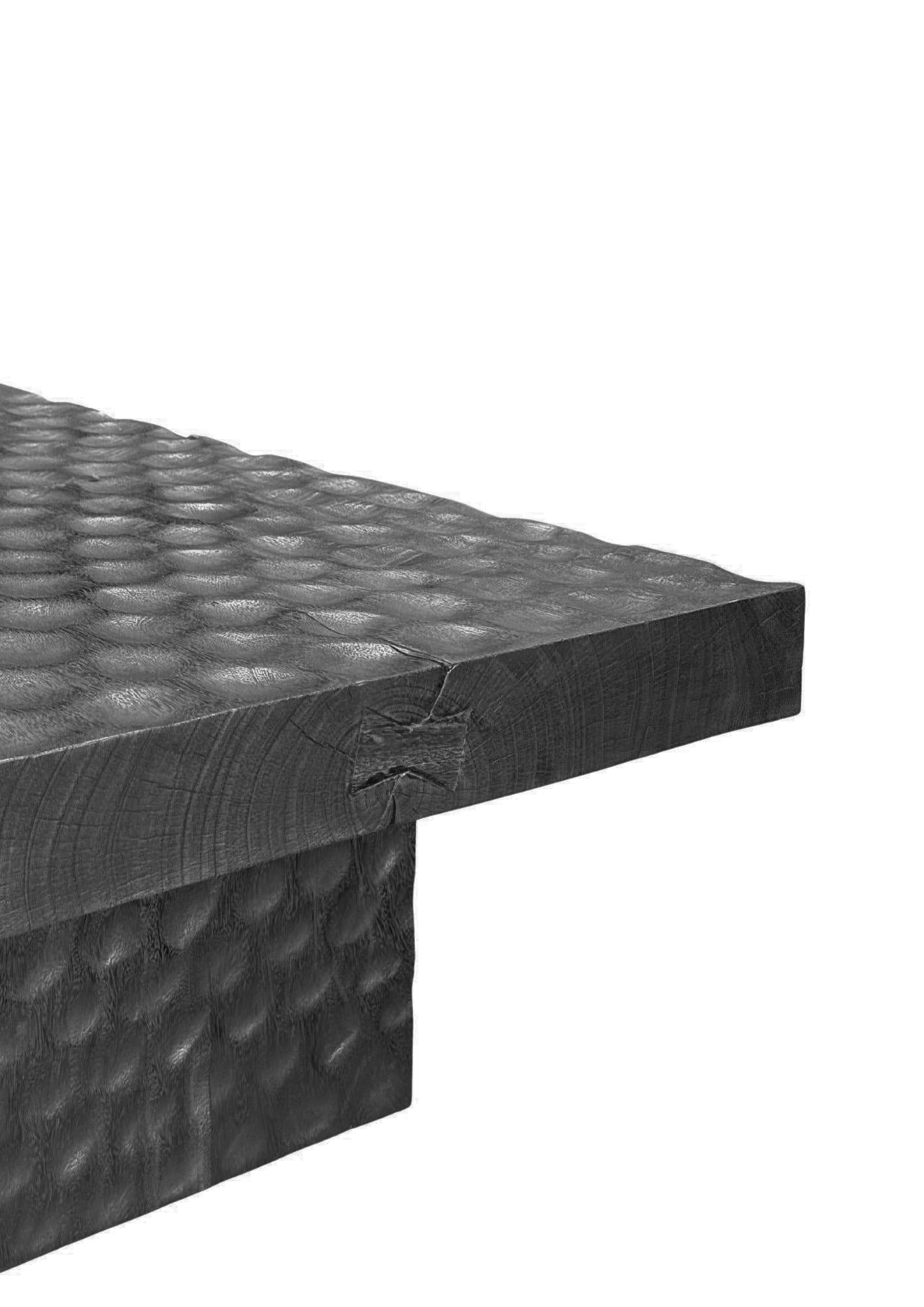 Hand-Crafted Suar Wood Sofa Table Burnt Finish Modern Organic For Sale