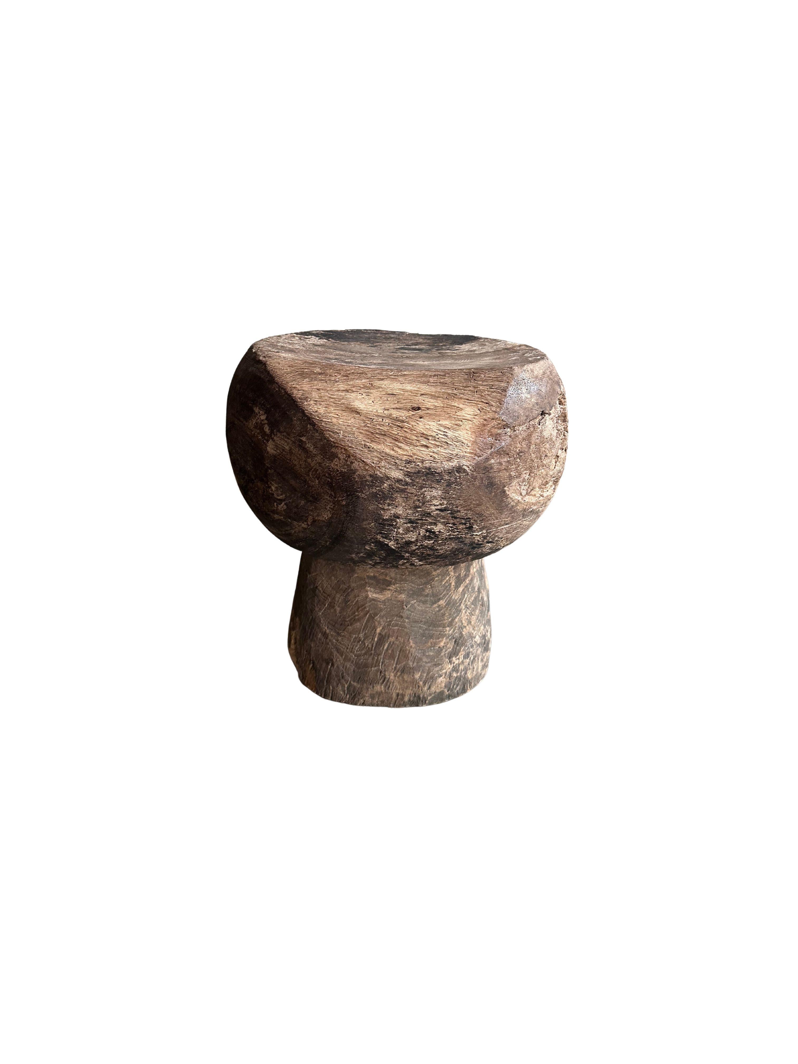 Hand-Crafted Suar Wood Stool From Java, Modern Organic For Sale