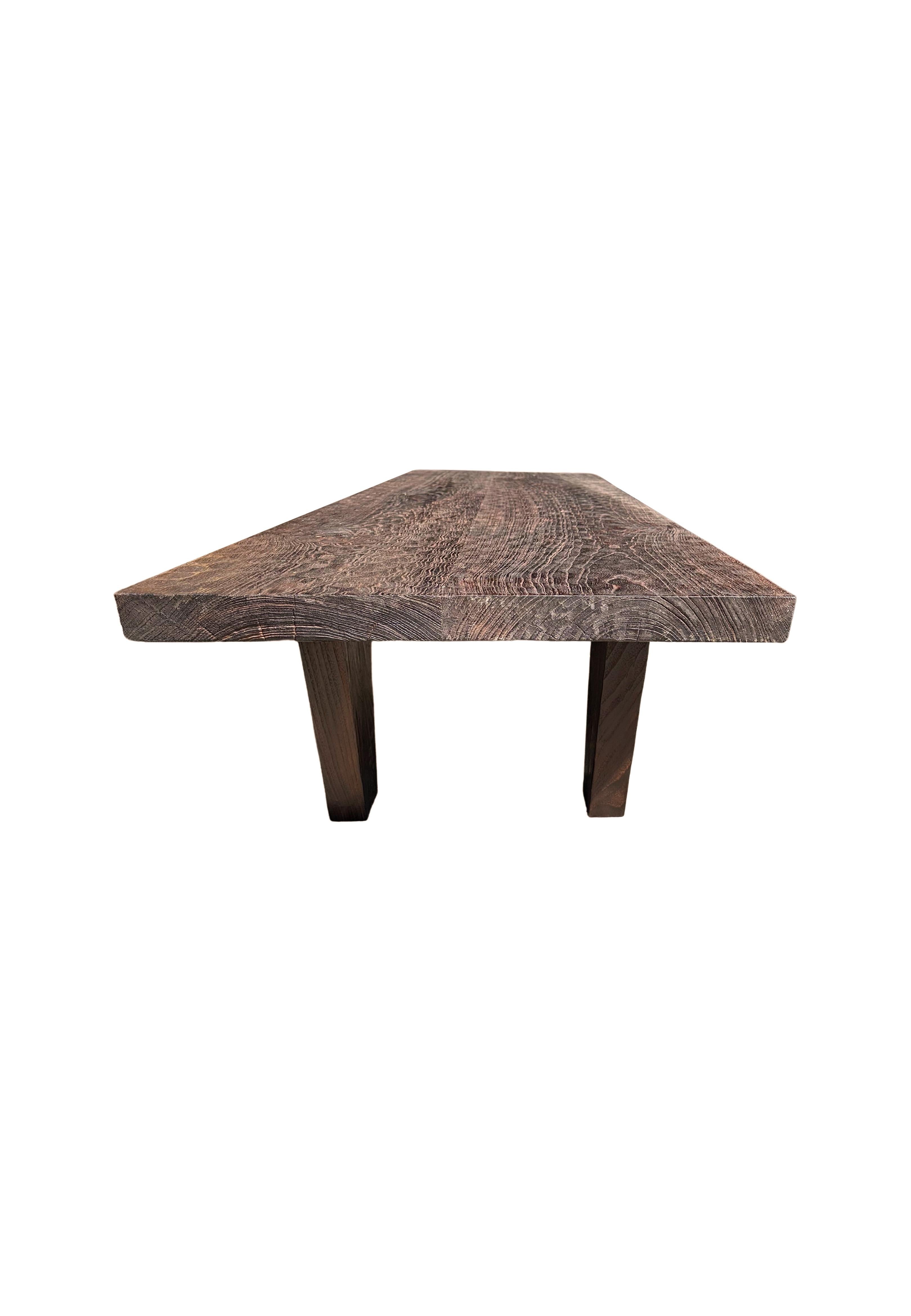 Suar Wood Table Hand-Hewn Detailing Espresso Finish, Modern Organic For Sale 4