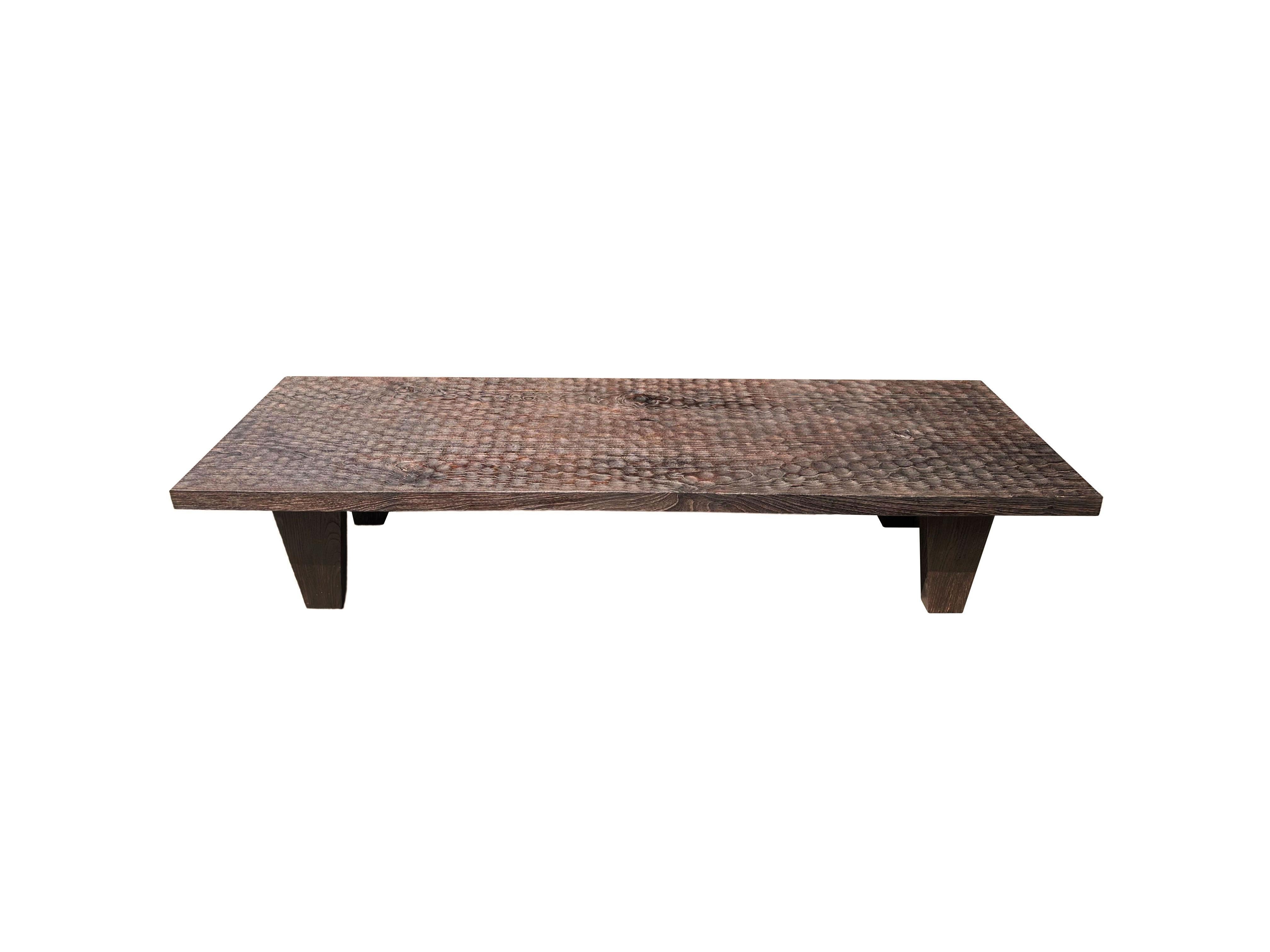 Indonesian Suar Wood Table Hand-Hewn Detailing Espresso Finish, Modern Organic For Sale