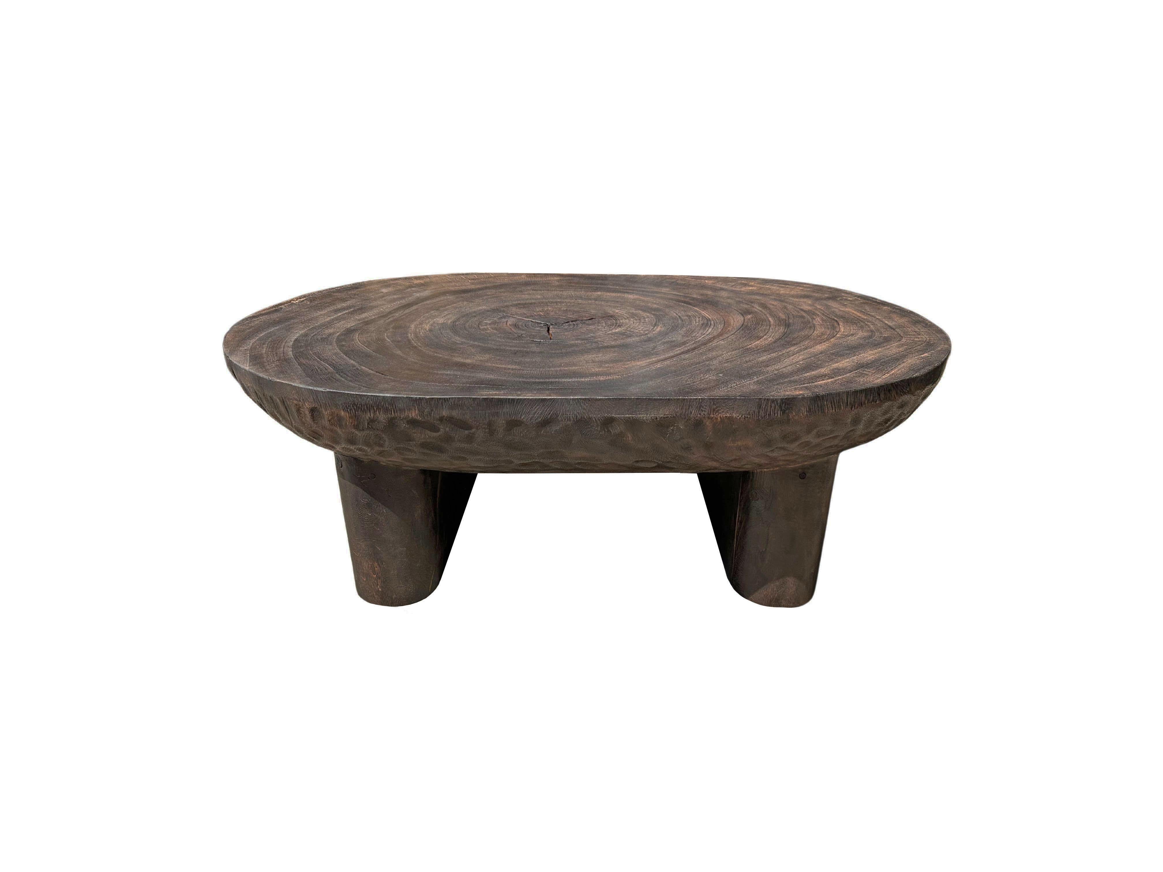 Organic Modern Suar Wood Table Hand-Hewn Detailing Espresso Finish, Modern Organic For Sale