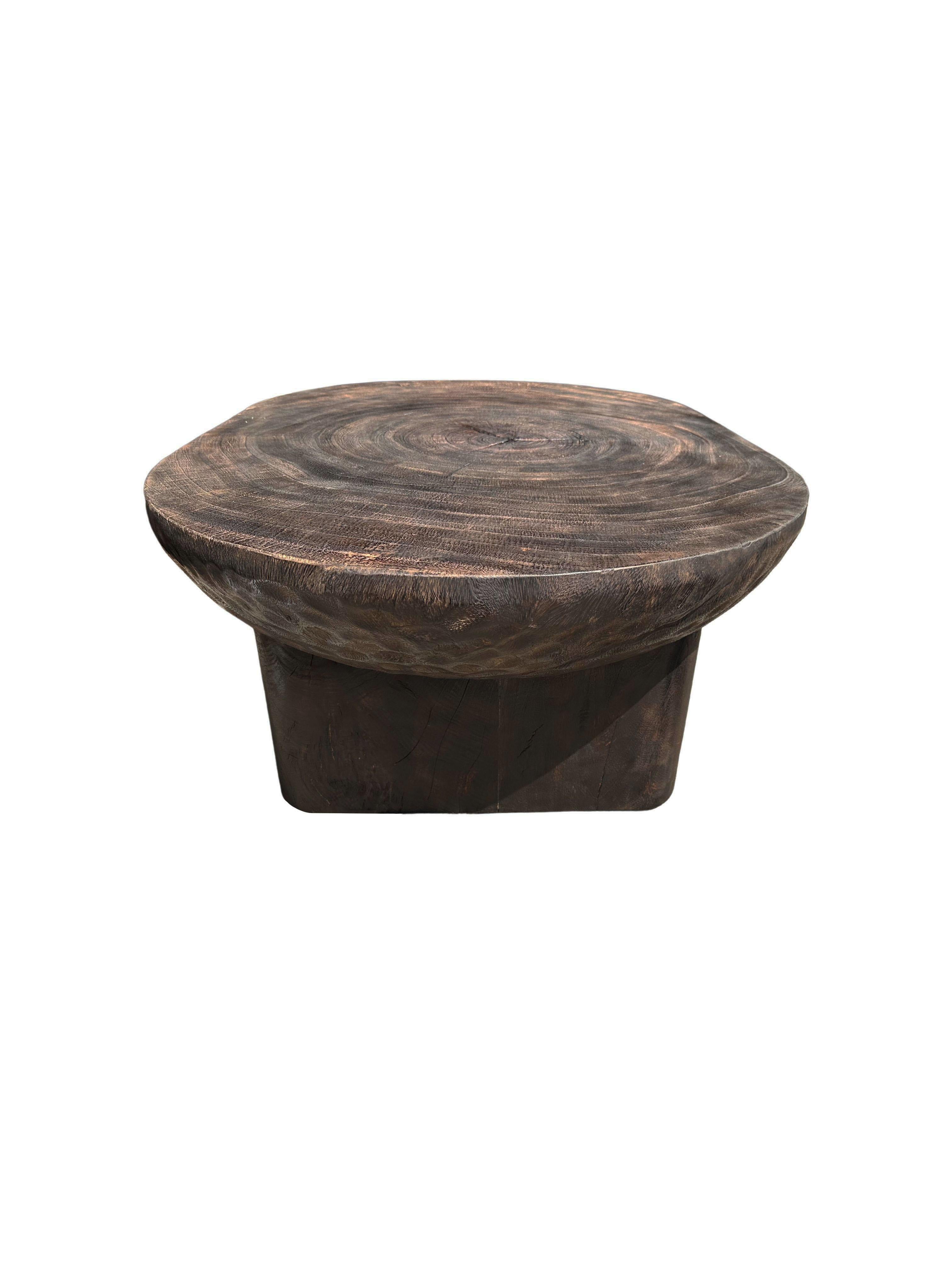 Hand-Crafted Suar Wood Table Hand-Hewn Detailing Espresso Finish, Modern Organic For Sale