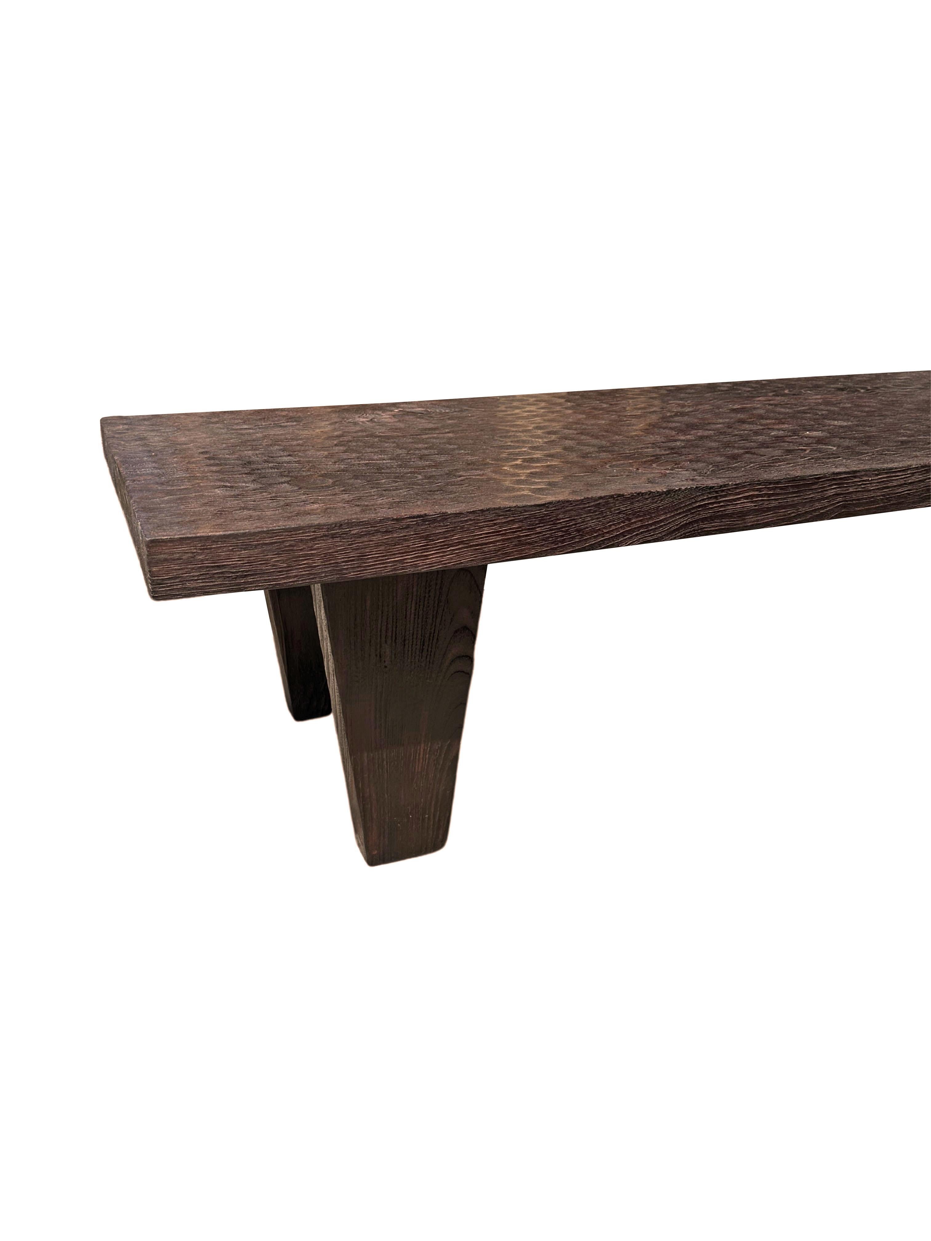 Contemporary Suar Wood Table Hand-Hewn Detailing Espresso Finish, Modern Organic For Sale