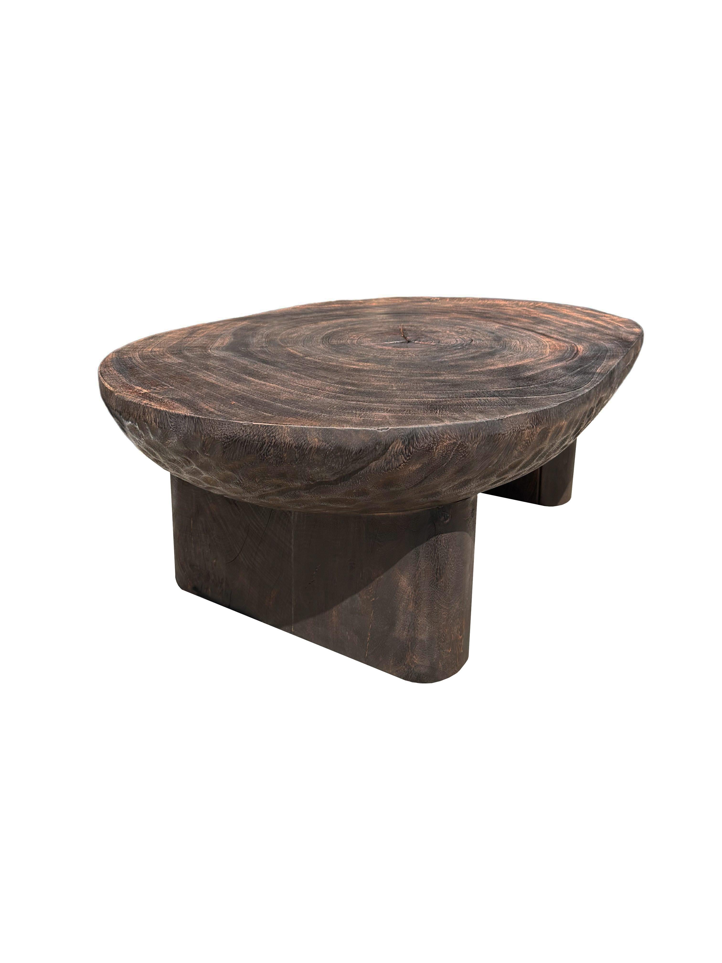 Contemporary Suar Wood Table Hand-Hewn Detailing Espresso Finish, Modern Organic For Sale