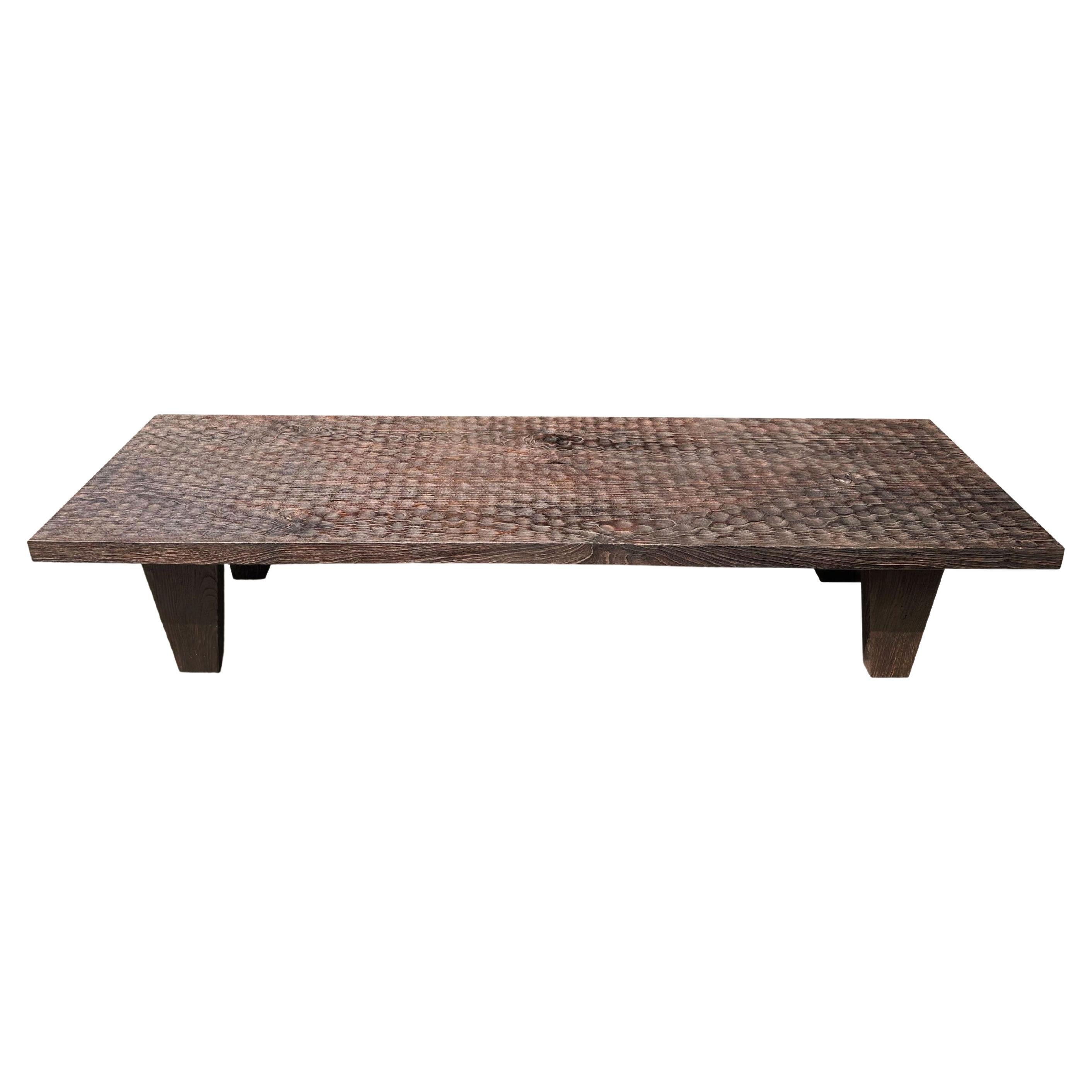 Suar Wood Table Hand-Hewn Detailing Espresso Finish, Modern Organic For Sale