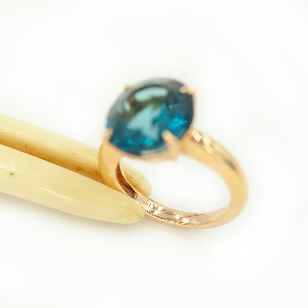 SUAREZ Anillo de oro rosa de 18 quilates con topacio azul de Londres en venta 4