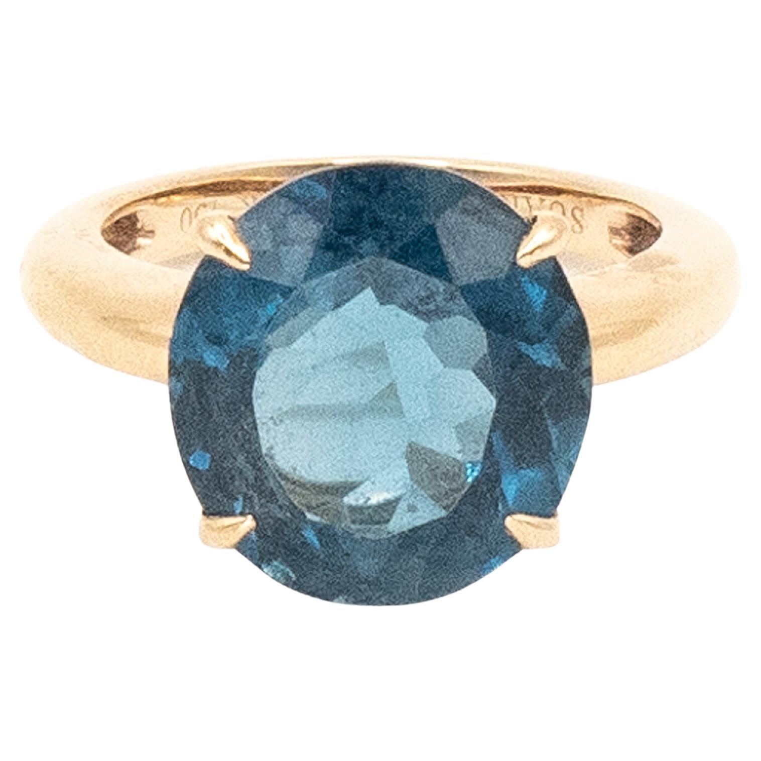 Anillo SUAREZ de oro rosa de 18 quilates de segunda mano con un topacio azul de Londres (aproximadamente 7,5 quilates) engastado en 4 garras, sencillo y elegante.

Tamaño del anillo: 4.5
Peso aproximado:
Bruto - 5,80 gramos

Medida