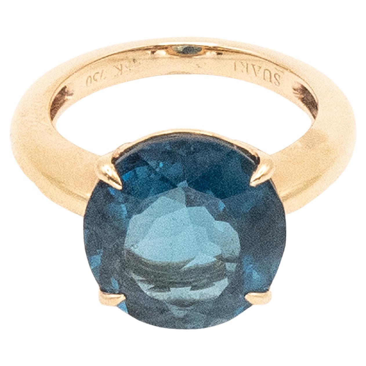 SUAREZ Anillo de oro rosa de 18 quilates con topacio azul de Londres Moderno en venta