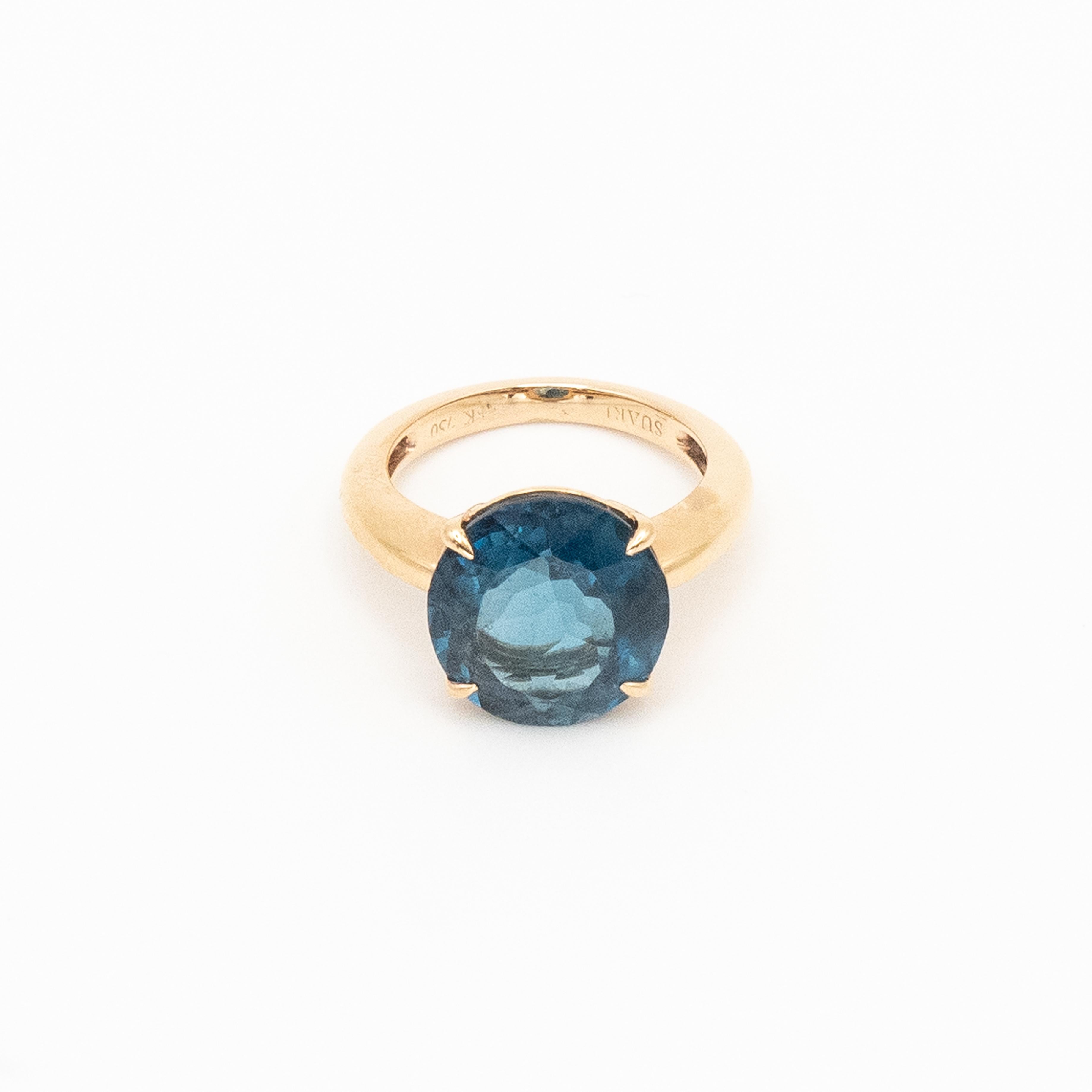 SUAREZ Anillo de oro rosa de 18 quilates con topacio azul de Londres en Excelente estado para la venta en New York, NY