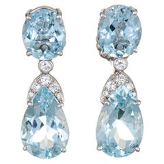 Boucles d'oreilles pendantes en diamant aigue-marine Suarez - Or blanc 18 carats - Haute Joaillerie