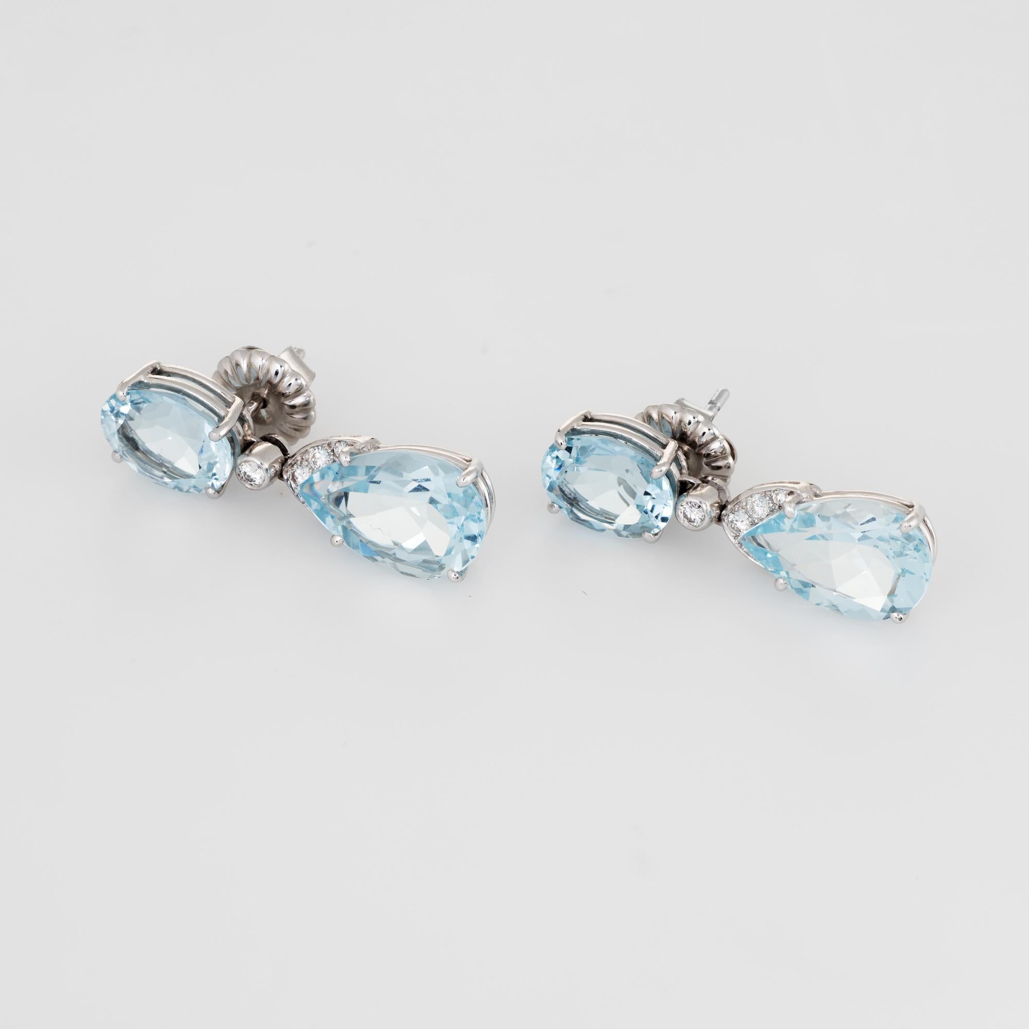 Modern Suarez Aquamarine Diamond Drop Earrings Estate 18 Karat White Gold Fine Jewelry