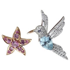 Suarez Aquamarine Sapphire Diamond 18k Gold Amulets of Frida Hummingbird Ring