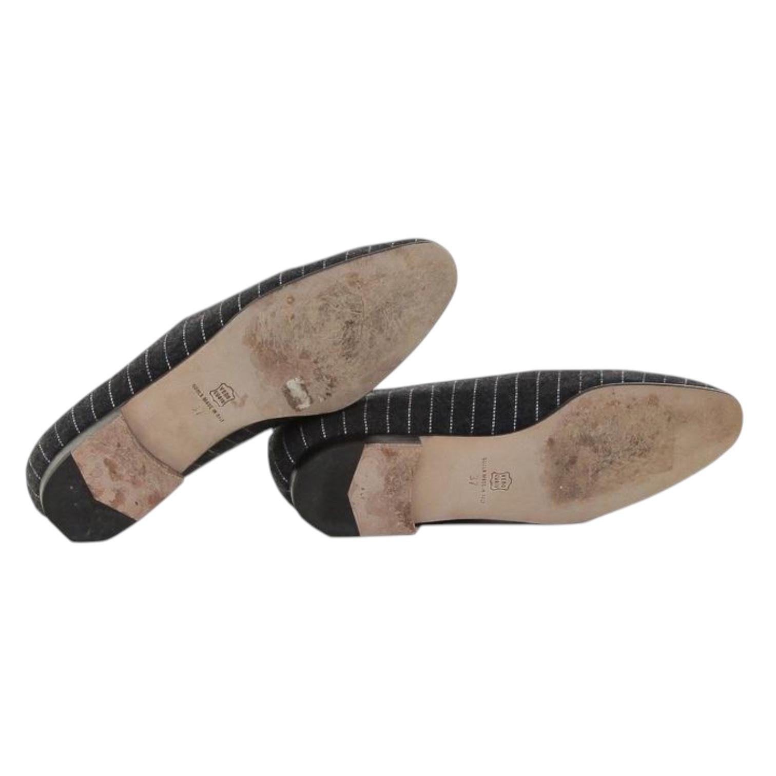 SUAREZ Loafer Shoe Shoes Flat Flats Fabric Charcoal Grey Black Pinstripe Sz 37 en vente 2
