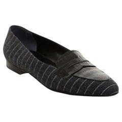 SUAREZ Loafer Scarpe Flat Flats in tessuto grigio carbone nero gessato Sz 37