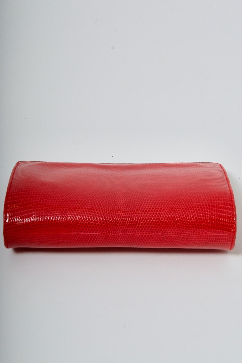 Suarez Red Lizard Covertible Clutch In Excellent Condition For Sale In Alford, MA