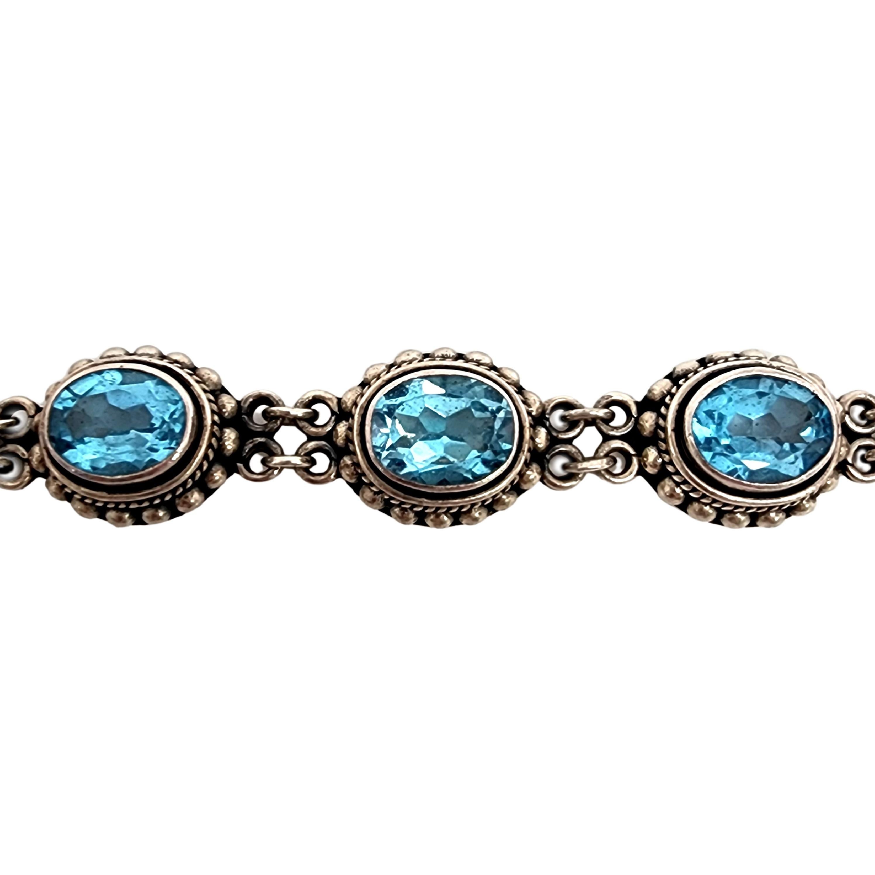 Oval Cut Suarti BA Sterling Silver Blue Topaz Toggle Bracelet & Earrings Set #13353 For Sale