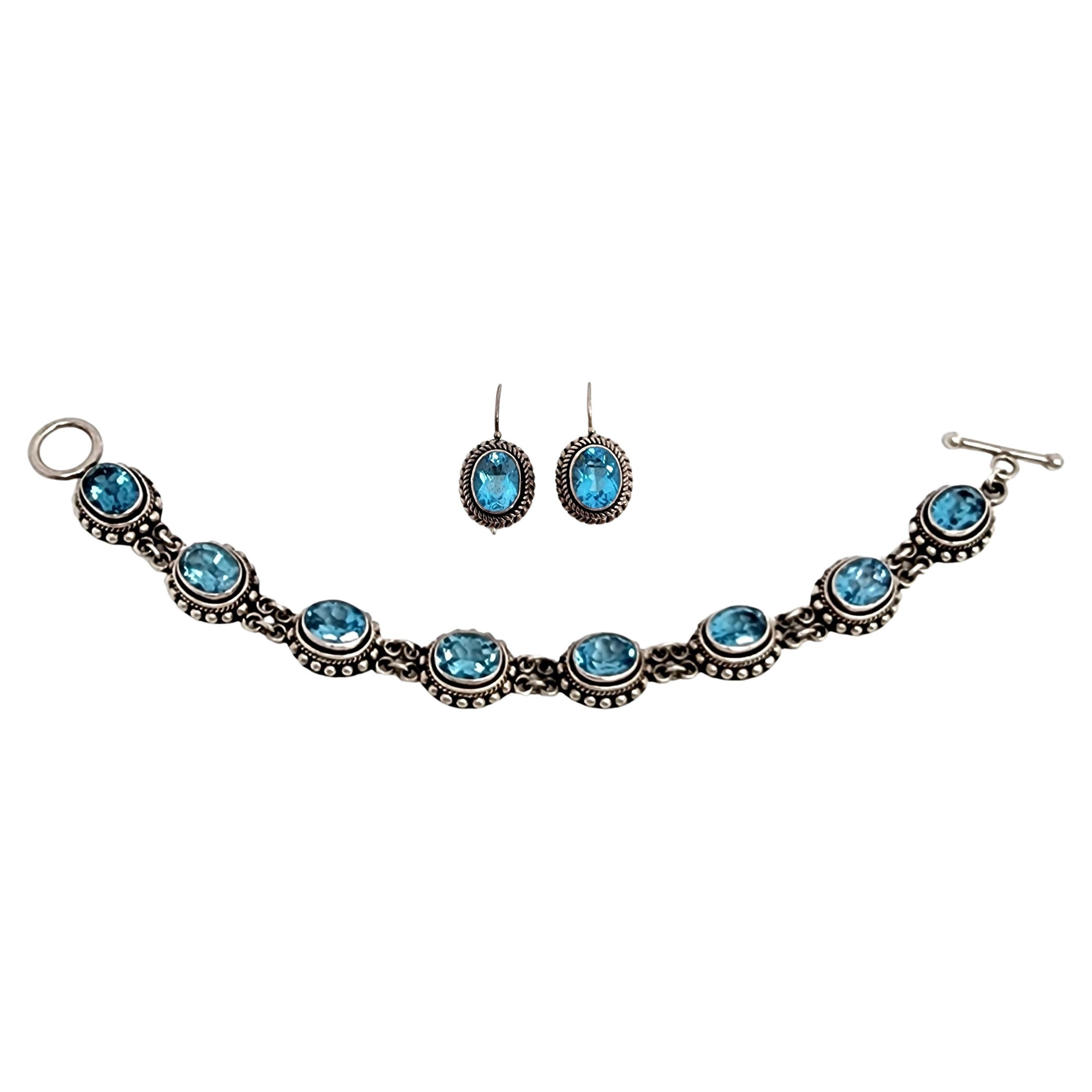 Suarti BA Sterling Silver Blue Topaz Toggle Bracelet & Earrings Set #13353 For Sale