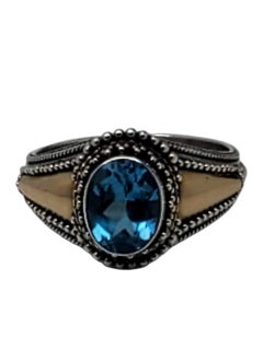 Suarti Sterling Silve 18k Yellow Gold Blue Topaz Ring Size 9 #23745